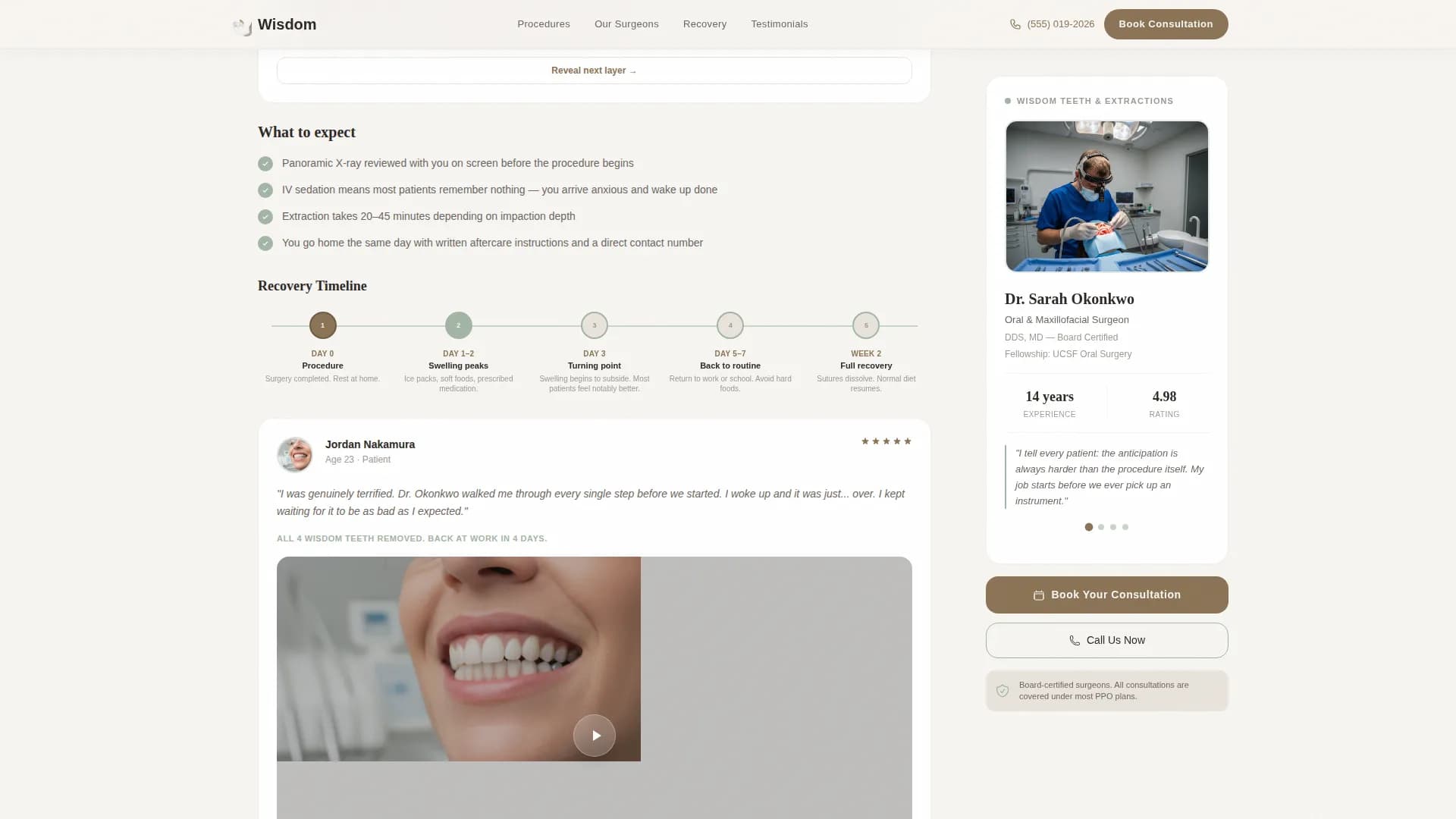 Wisdom - Calming Oral Surgeon Landing Page Template