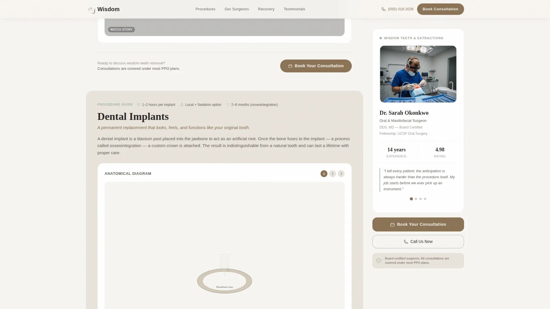 Wisdom - Calming Oral Surgeon Landing Page Template