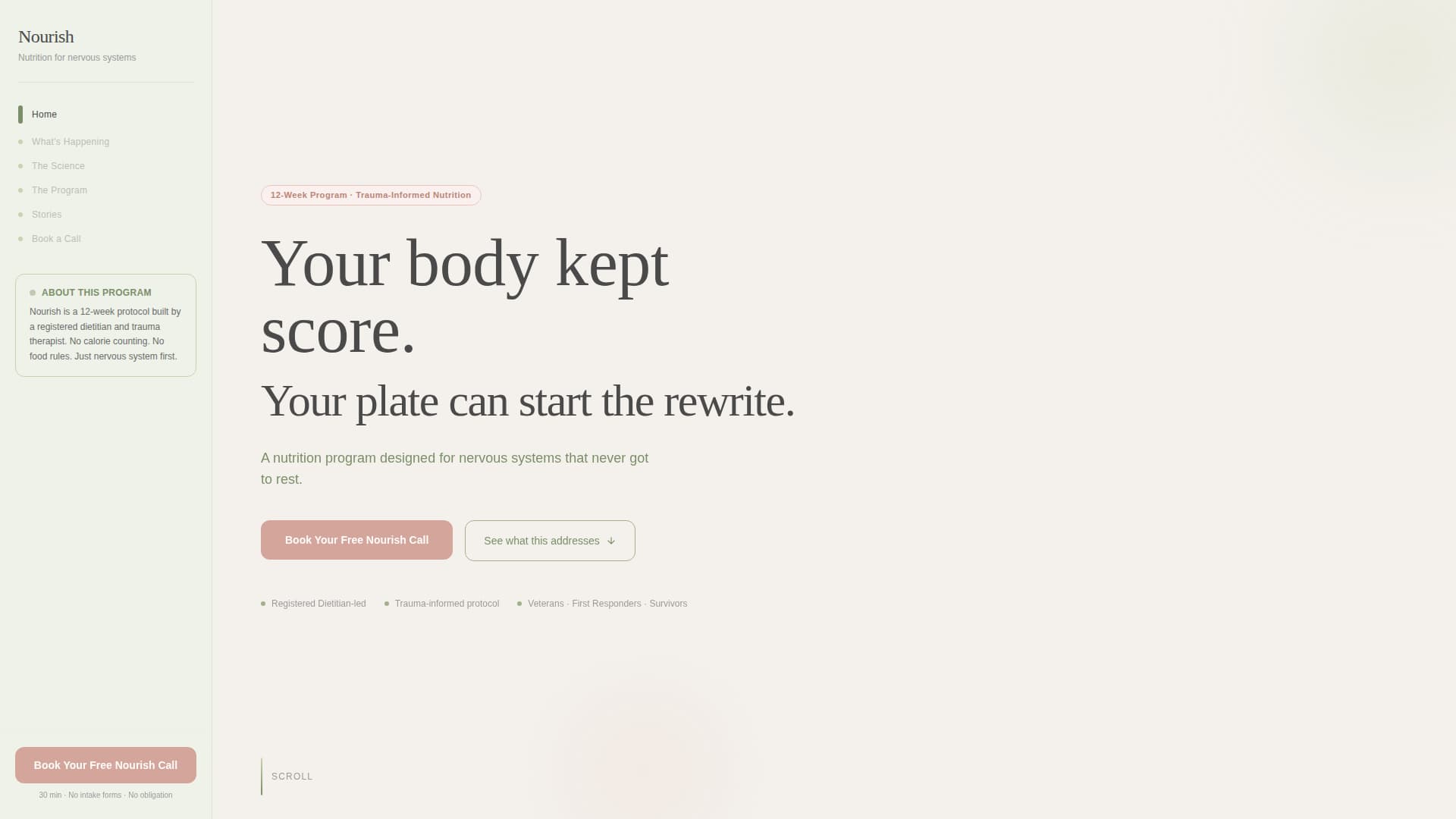 Nourish - Healing PTSD Nutrition Landing Page Template