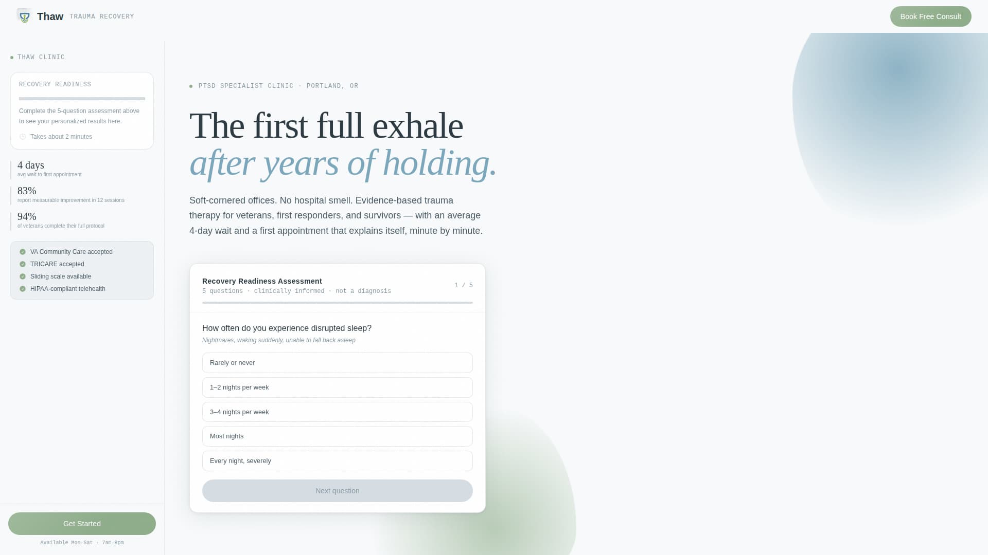 Thaw - Calming PTSD Specialist Landing Page Template