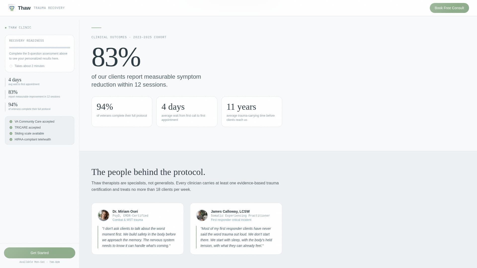 Thaw - Calming PTSD Specialist Landing Page Template