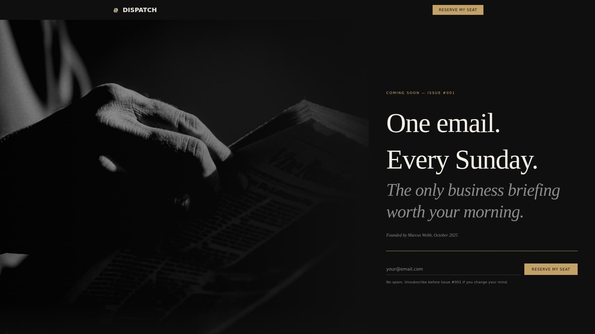 Dispatch — Expert Newsletter Landing Page Template
