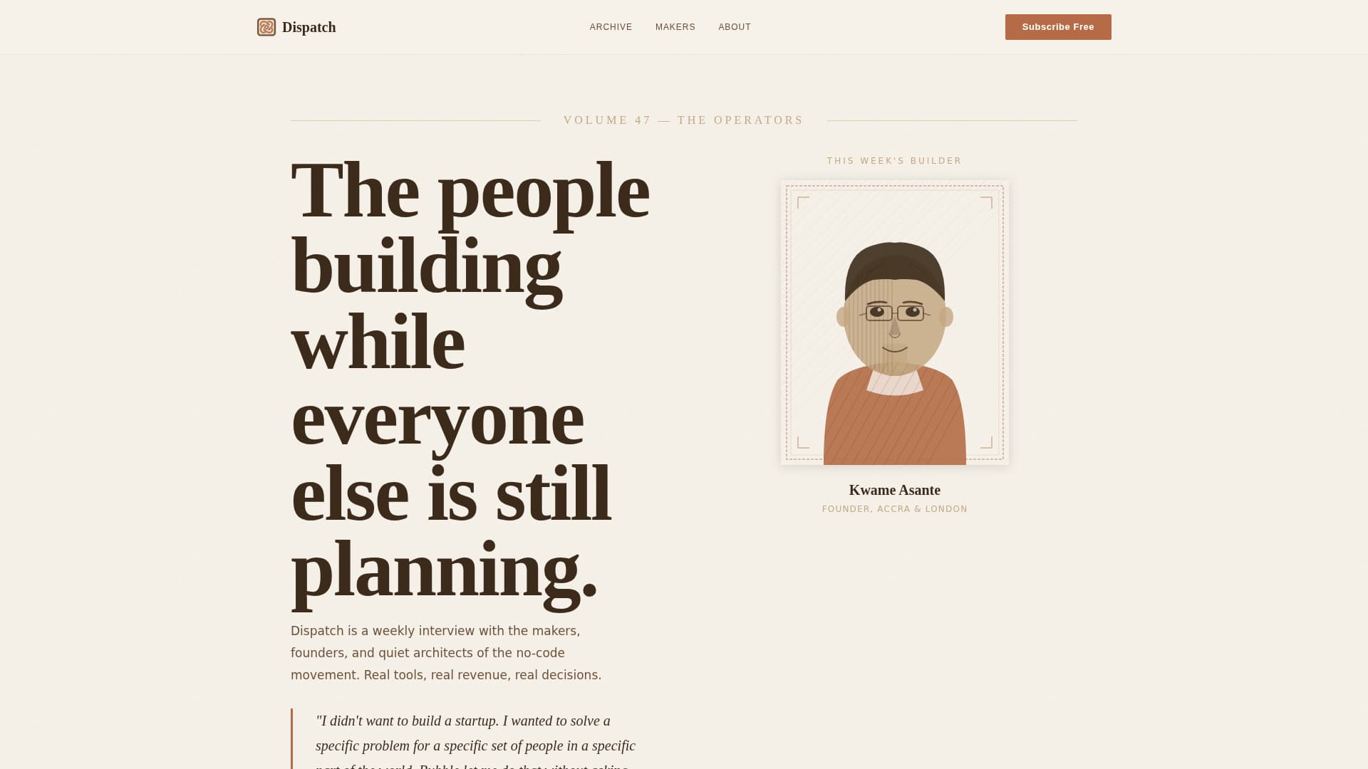 Dispatch - Curated No-Code Landing Page Template