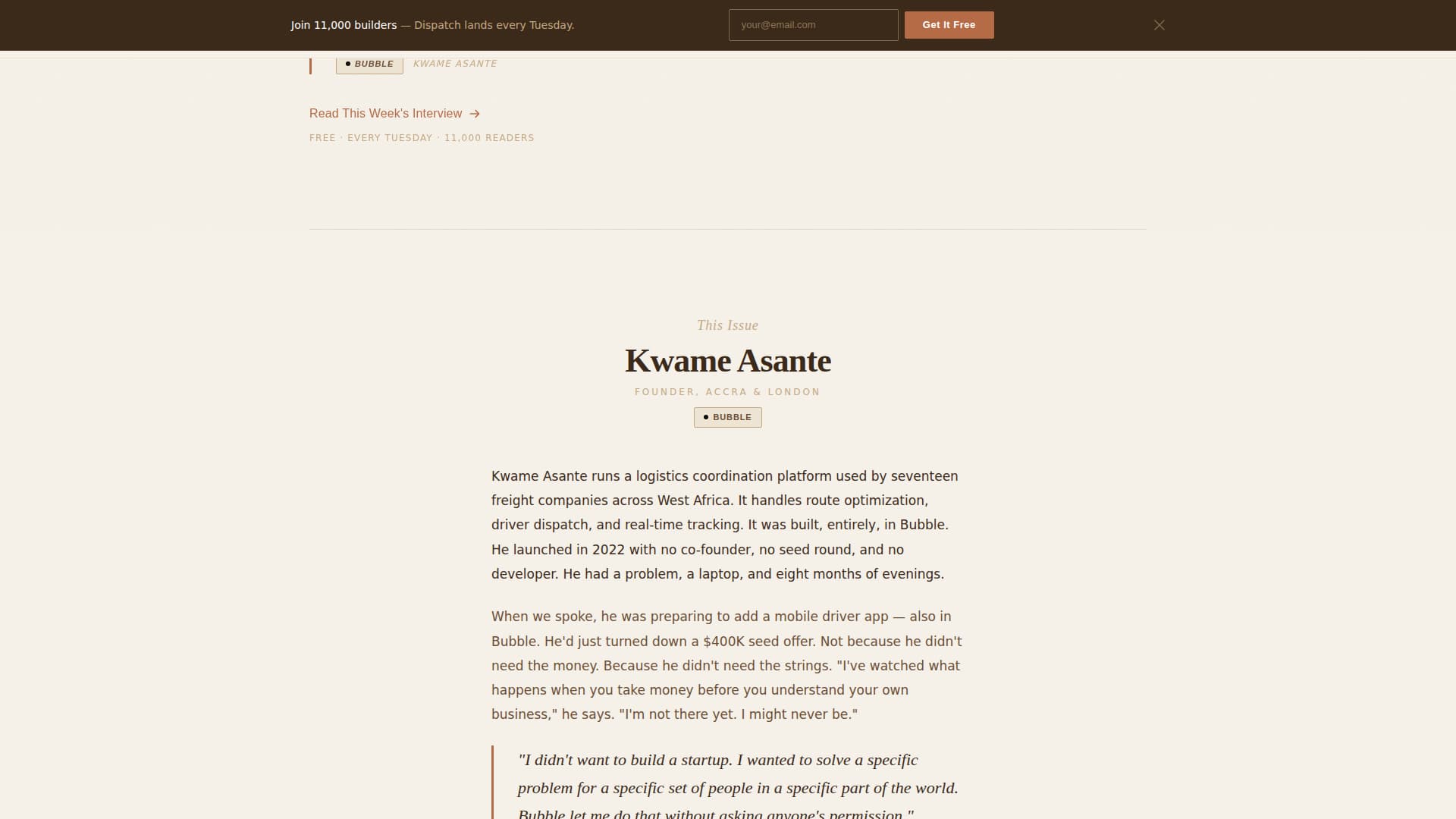 Dispatch - Curated No-Code Landing Page Template