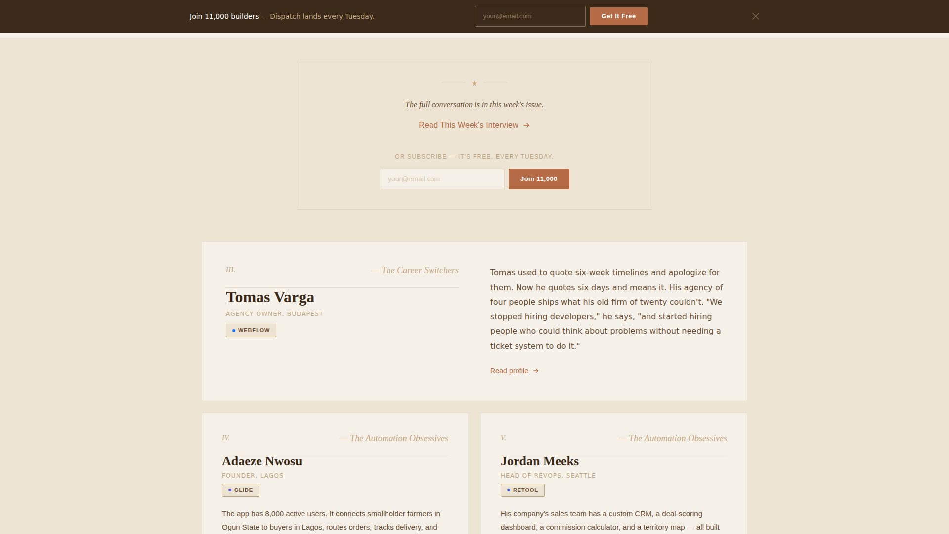 Dispatch - Curated No-Code Landing Page Template
