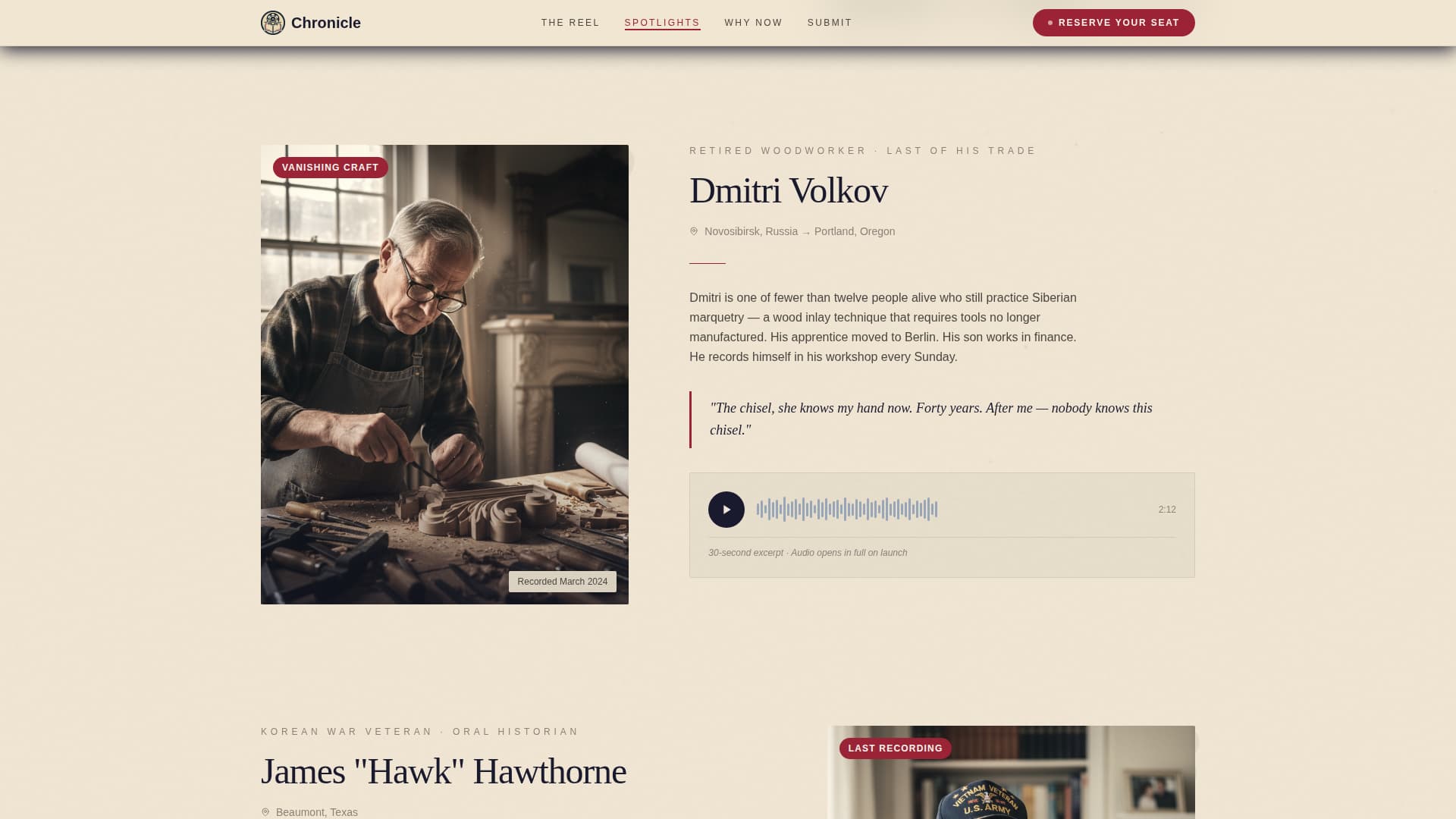 Chronicle - Timeless Oralhistory Landing Page Template