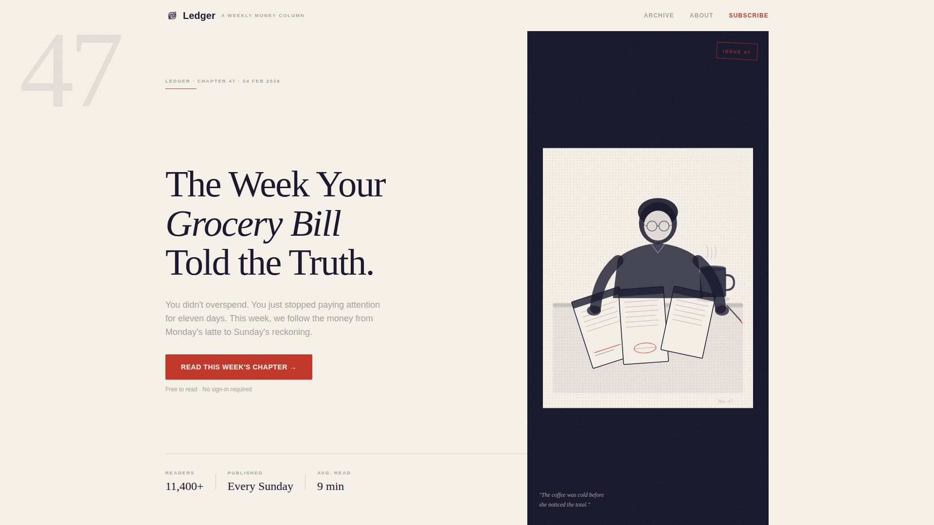 Ledger - Editorial Finance Landing Page Template