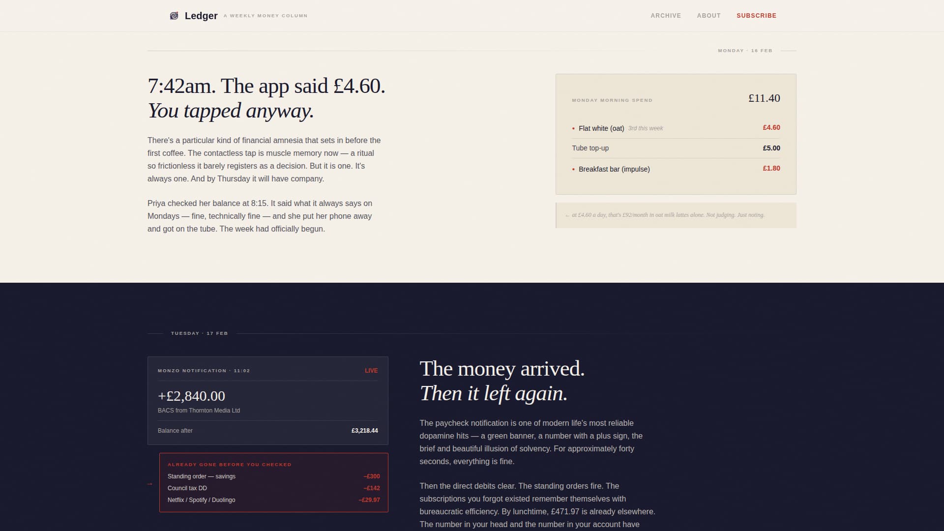 Ledger - Editorial Finance Landing Page Template