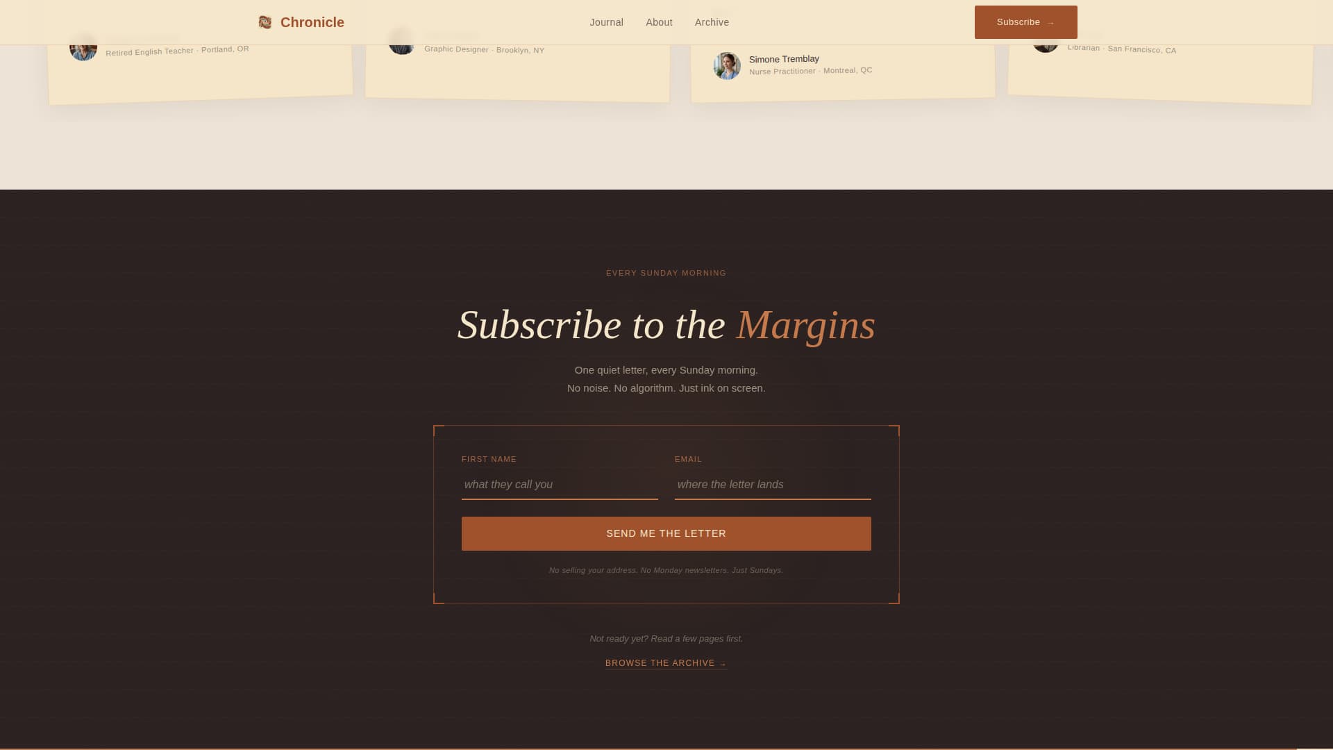 Chronicle - Artisan Journal Landing Page Template