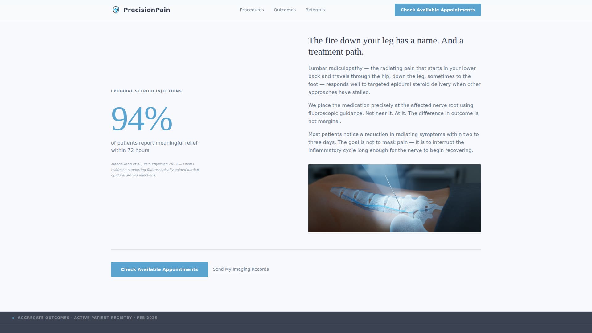 Pain Management Specialist Website Template with Patient Testimonials
