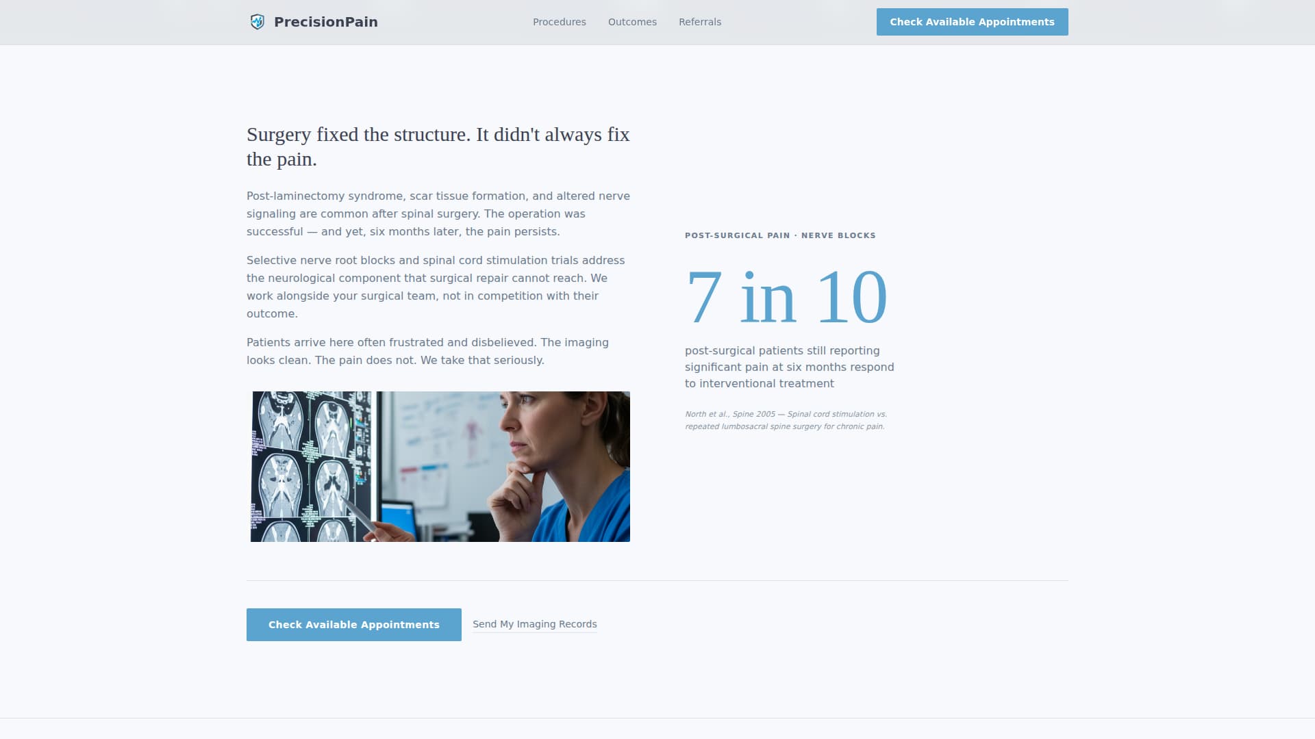 Pain Management Specialist Website Template with Patient Testimonials