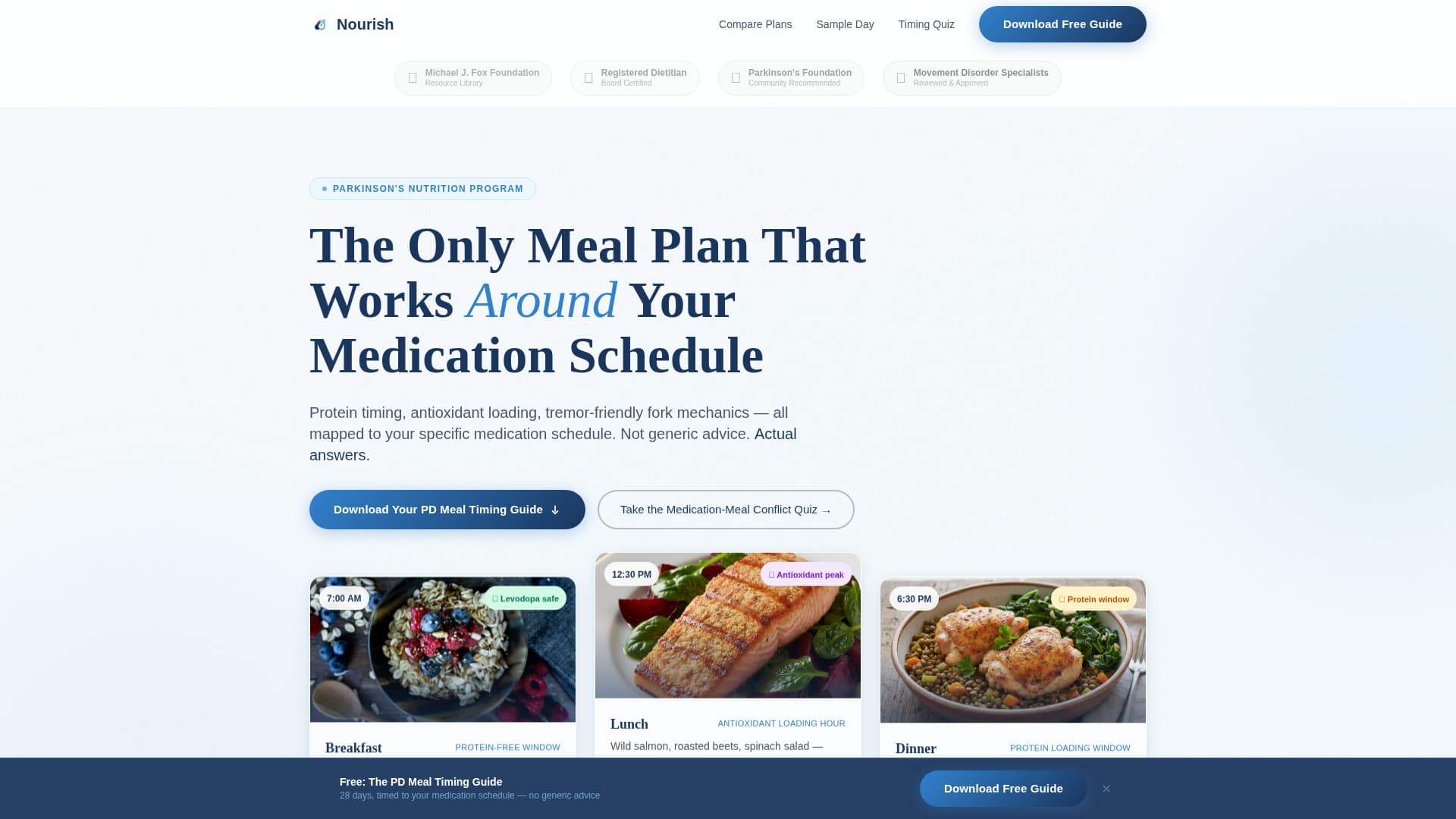 Nourish - Trusted Parkinson's Landing Page Template
