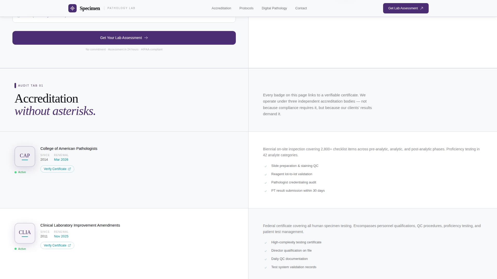 Specimen - Precise Pathology Landing Page Template