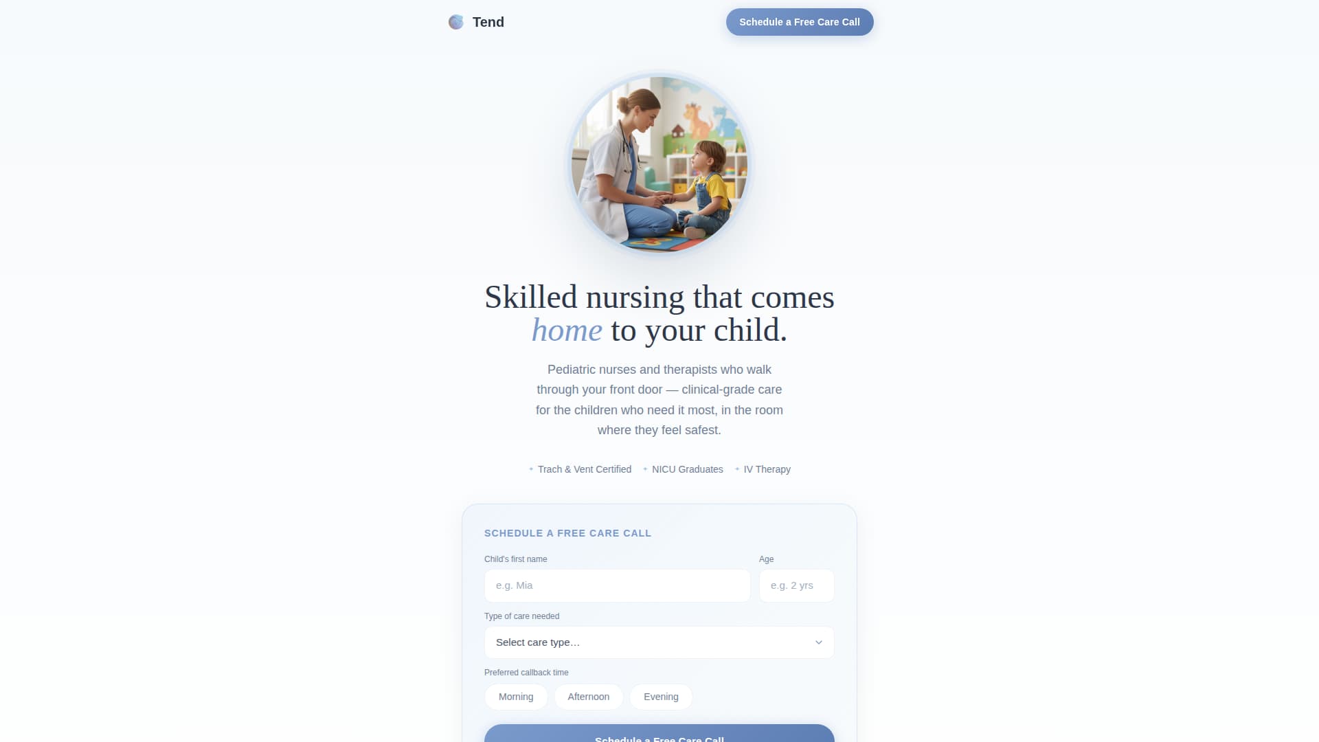 Tend - Compassionate Pediatric Landing Page Template