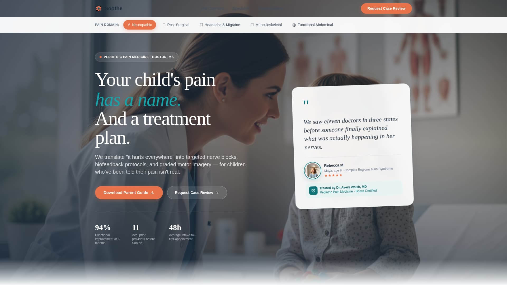 Soothe - Trusted Pediatric Pain Landing Page Template