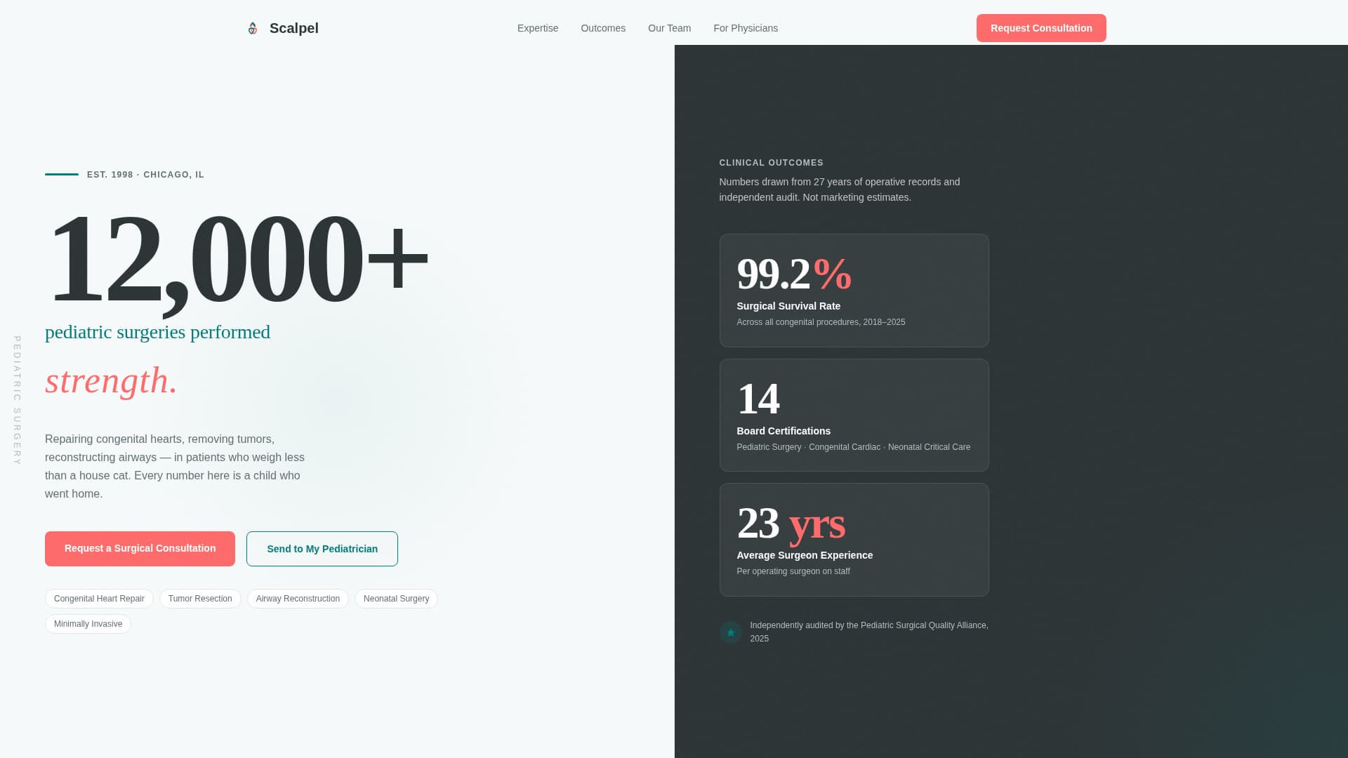Scalpel - Trusted Pediatric Surgery Landing Page Template