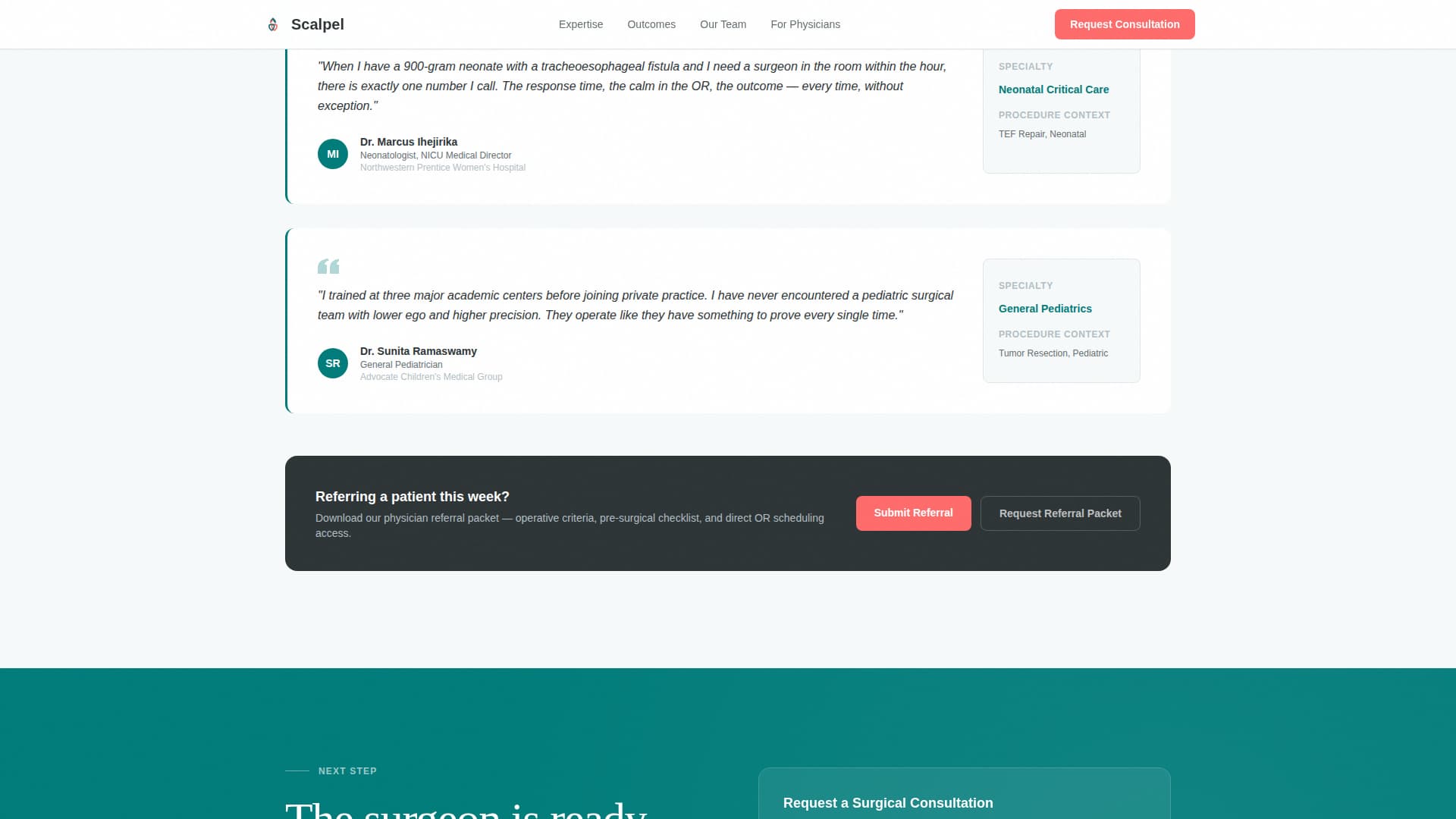 Scalpel - Trusted Pediatric Surgery Landing Page Template