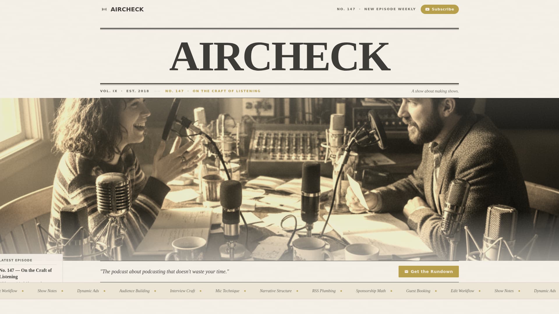 Aircheck - Timeless Podcasting Landing Page Template