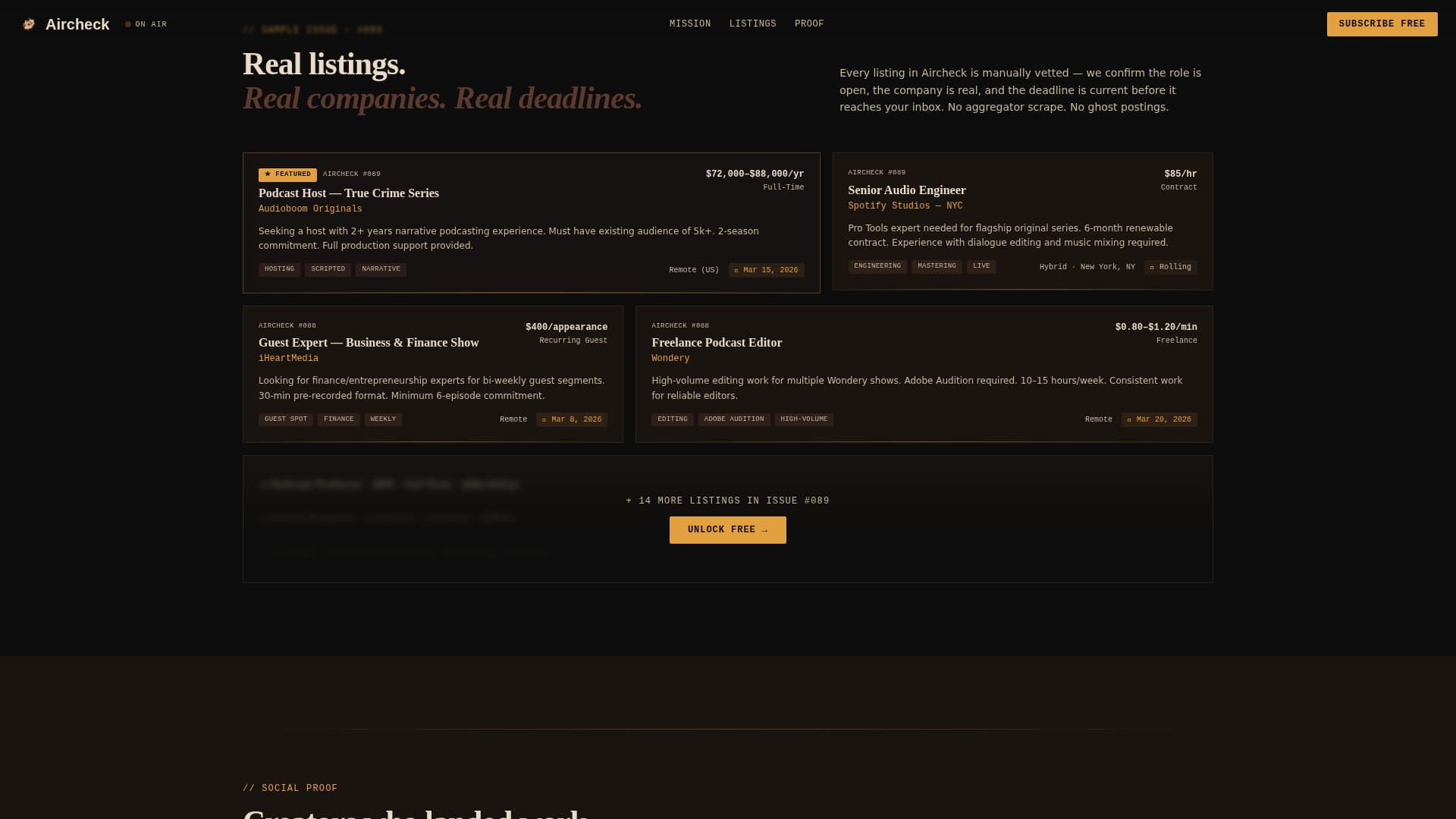 Aircheck - Curated Podcasting Landing Page Template