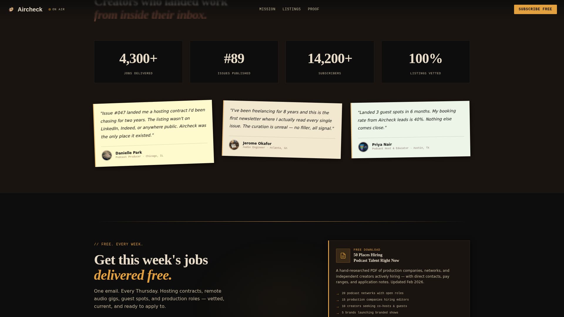 Aircheck - Curated Podcasting Landing Page Template