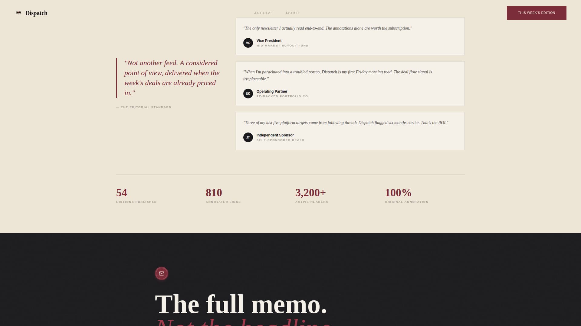 Dispatch - Authoritative Privateequity Landing Page Template