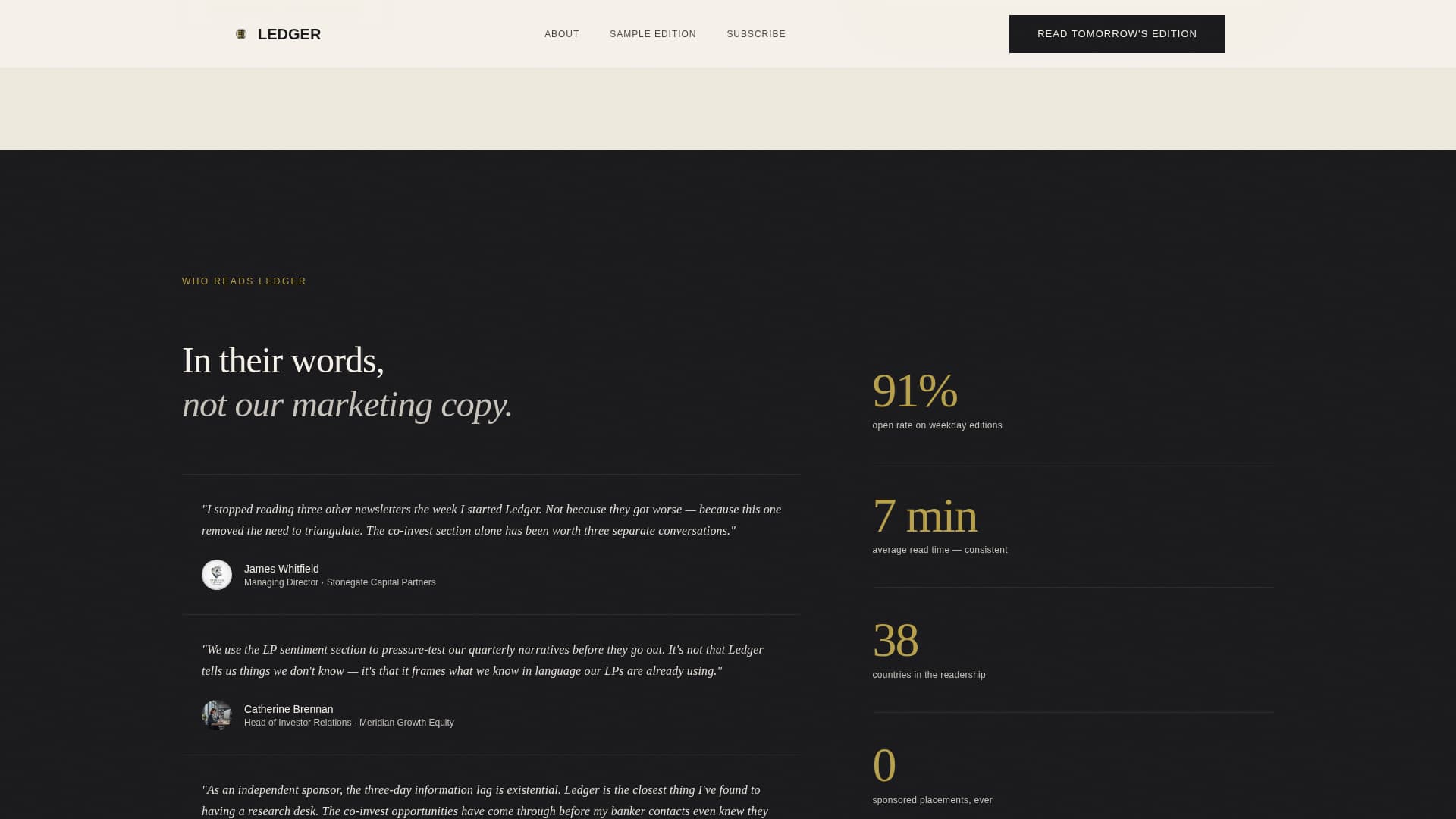 Ledger - Authoritative Privateequity Landing Page Template