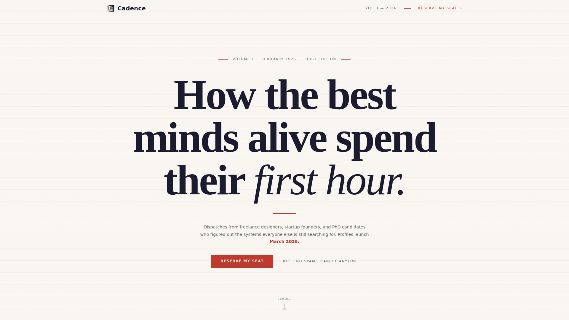 Cadence - Editorial Productivity Landing Page Template