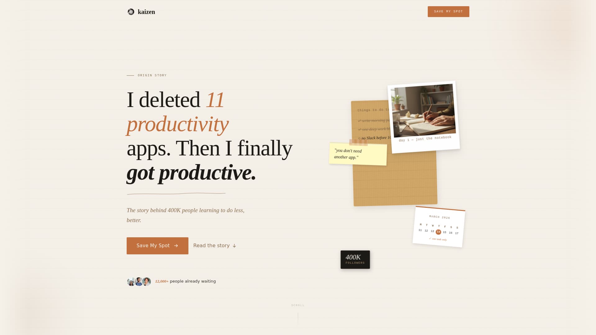 Kaizen - Mindful Productivity Landing Page Template