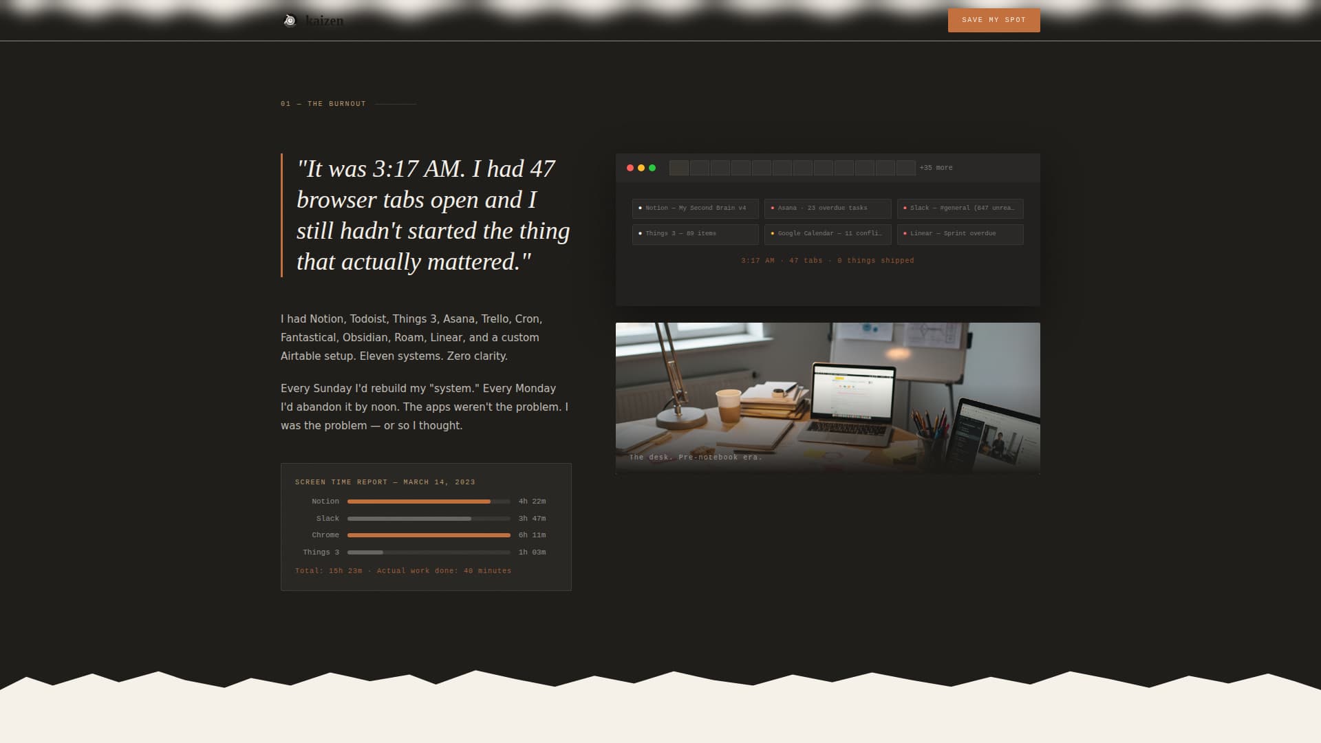 Kaizen - Mindful Productivity Landing Page Template