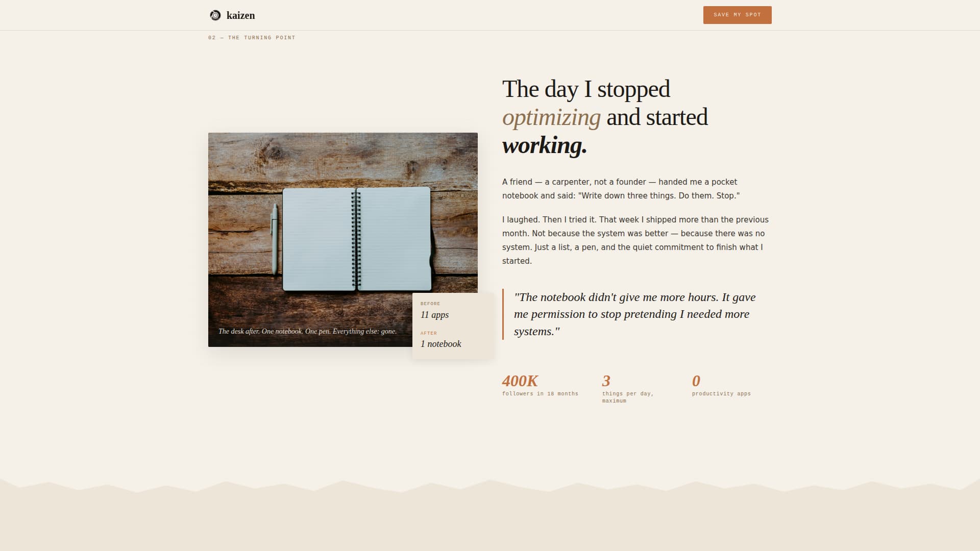Kaizen - Mindful Productivity Landing Page Template