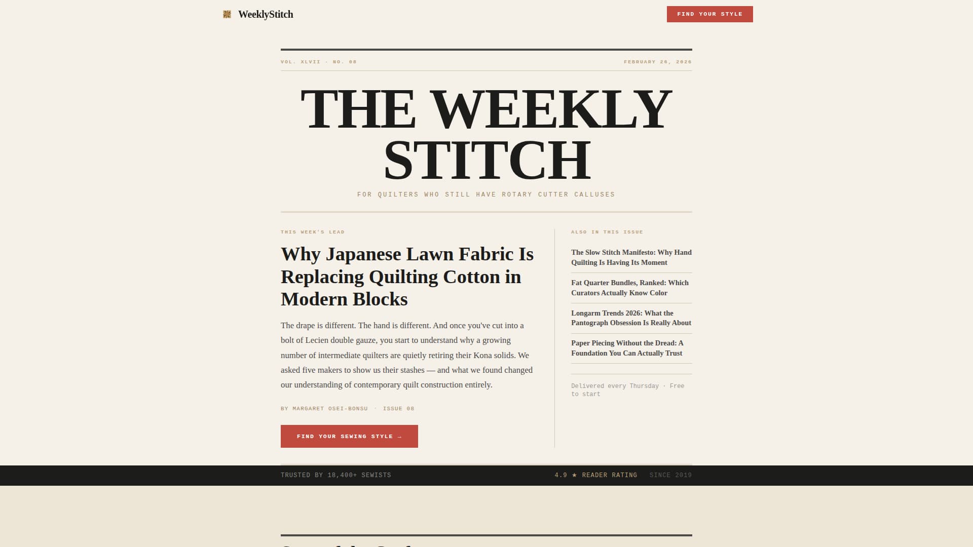 Quilting & Sewing Content Specialist Blog Website Template