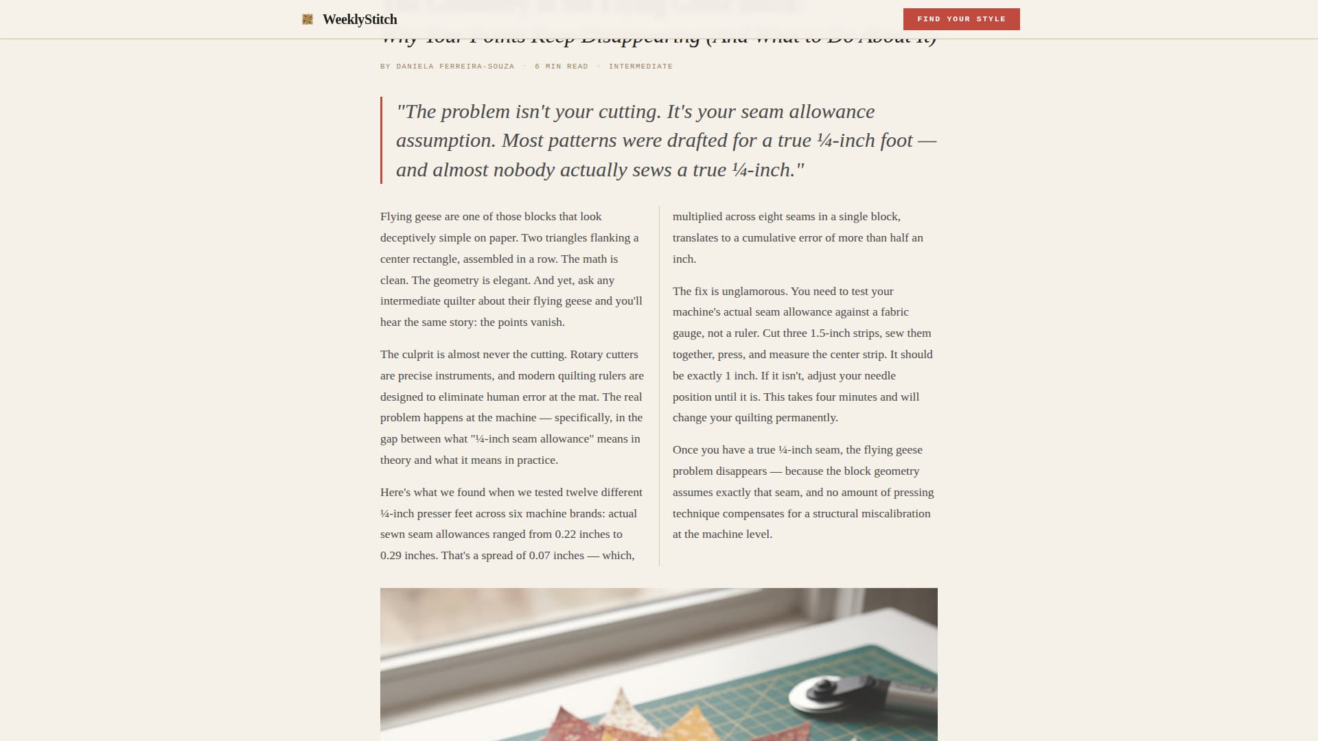 Quilting & Sewing Content Specialist Blog Website Template