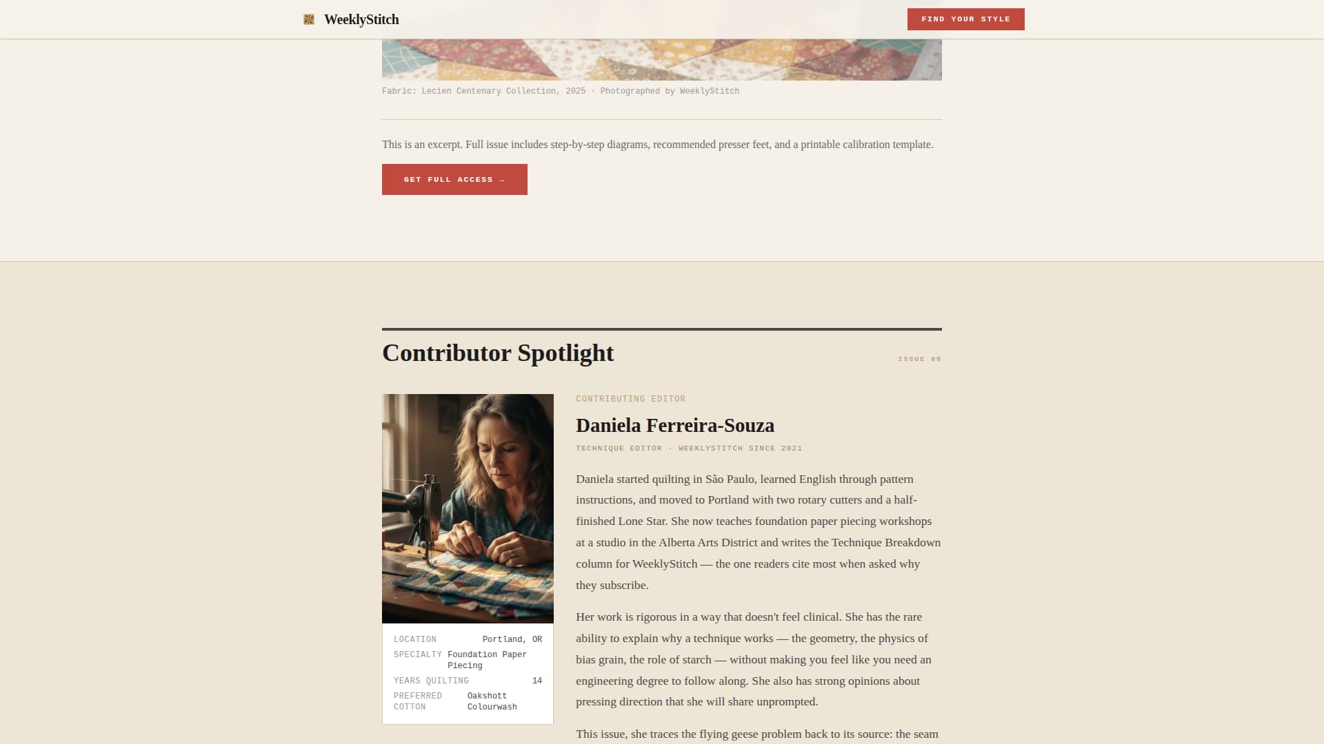 Quilting & Sewing Content Specialist Blog Website Template