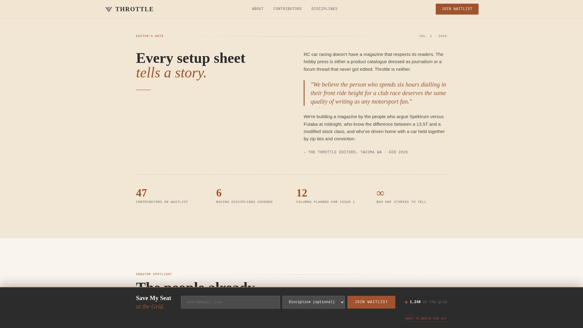 Throttle - Bold RC Racing Landing Page Template
