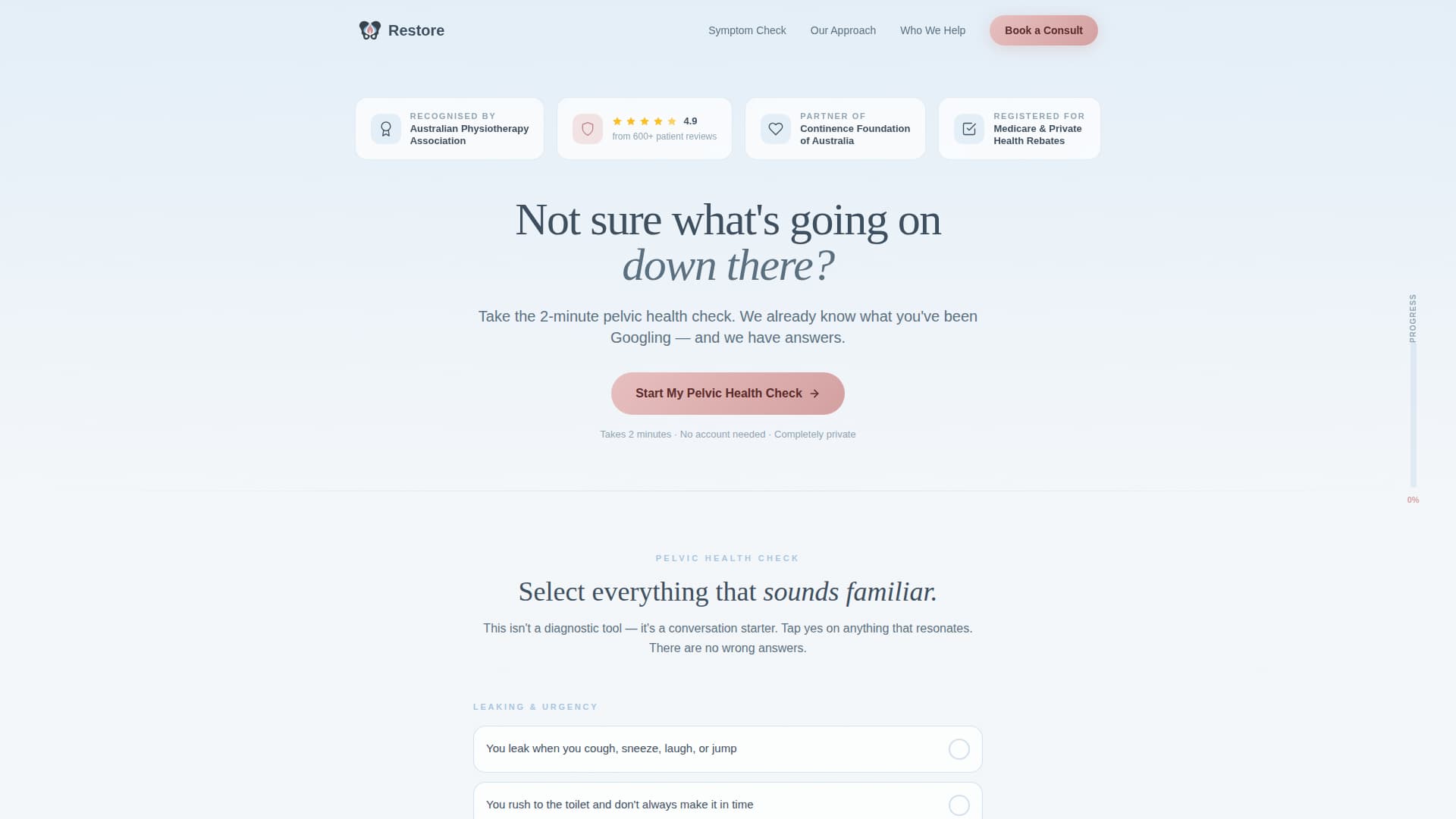 Restore - Trusted Pelvic Health Landing Page Template