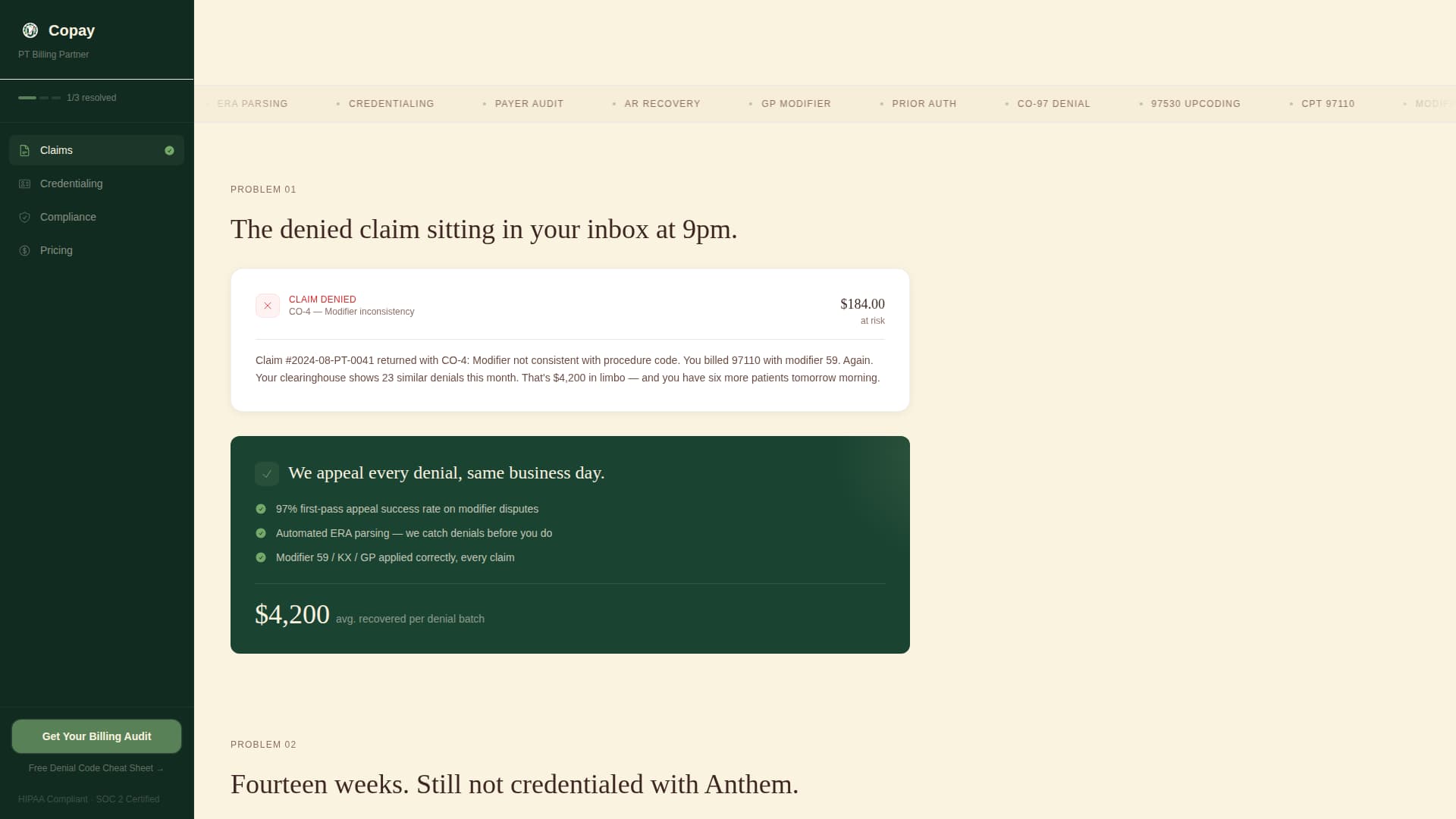 Copay - Precision PT Billing Landing Page Template