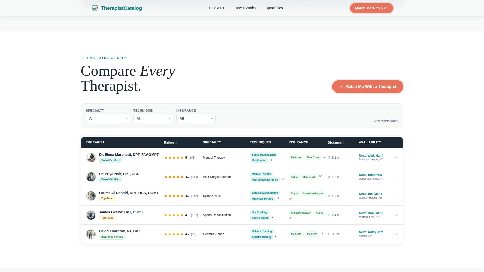 Therapist Catalog - Trusted Physical Therapist Landing Page Template