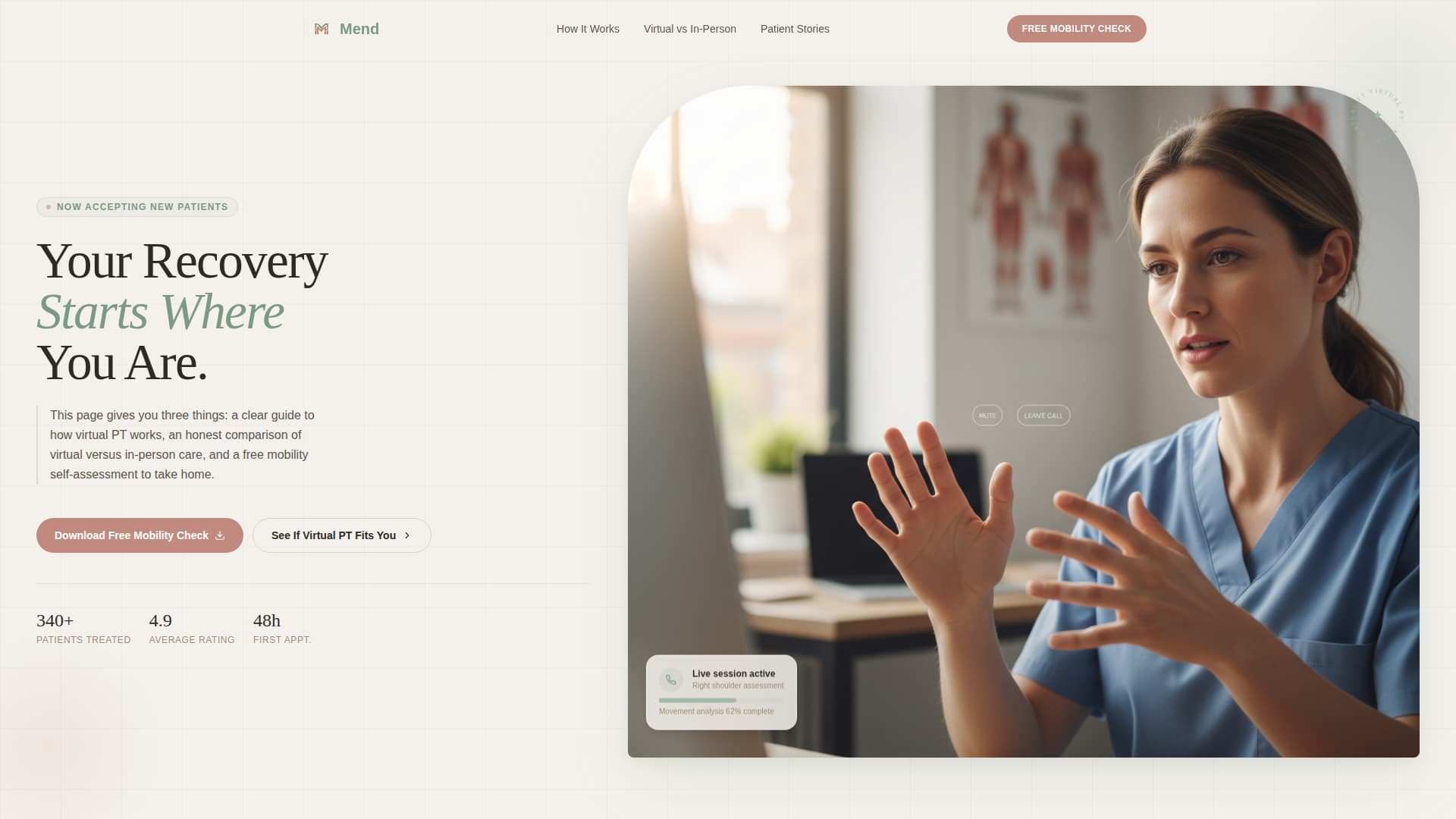Mend - Healing Virtual PT Landing Page Template