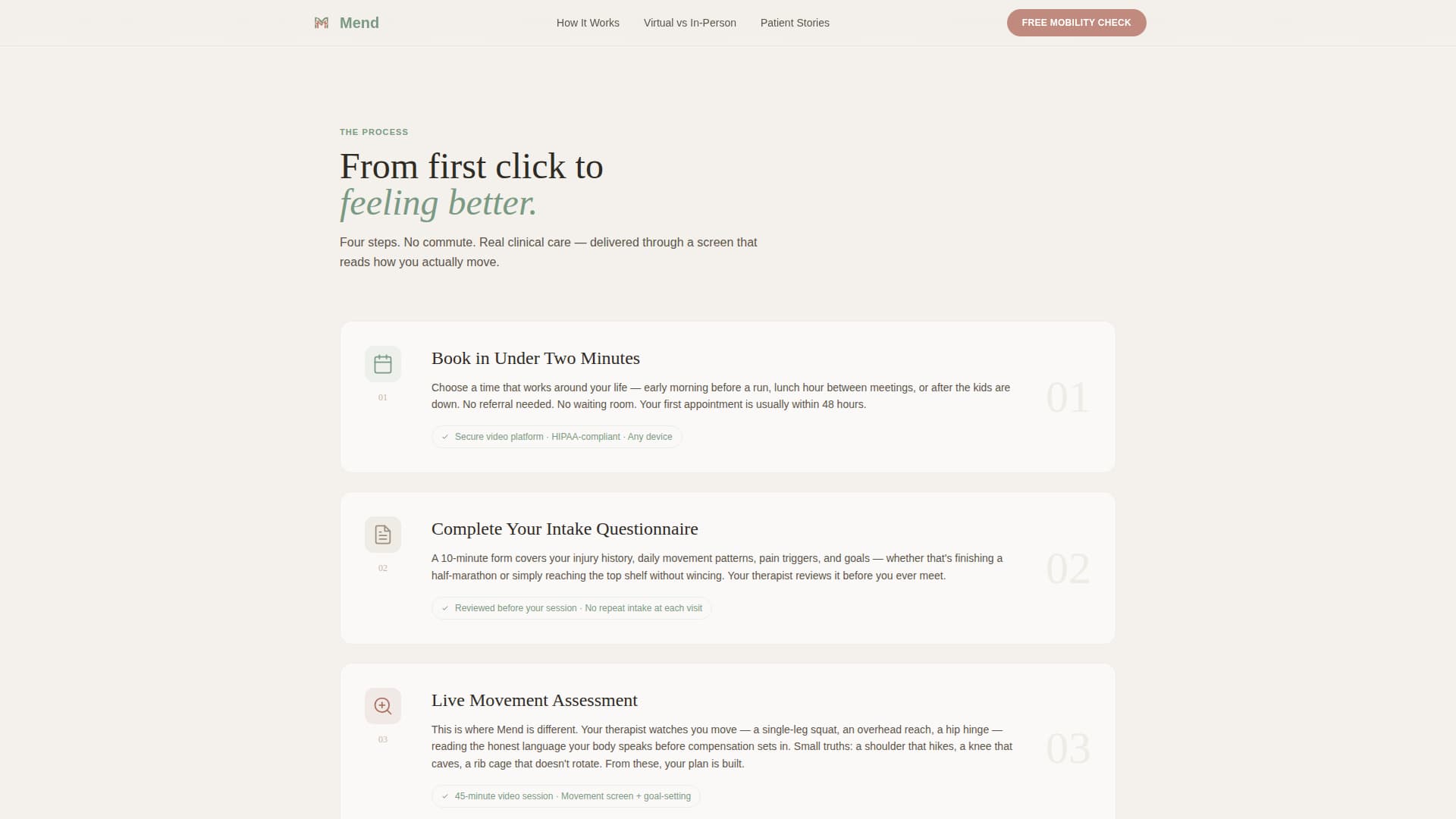Mend - Healing Virtual PT Landing Page Template