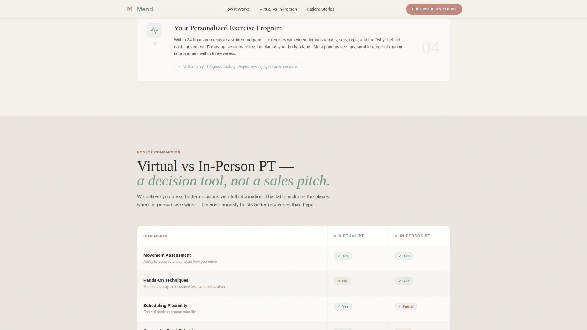Mend - Healing Virtual PT Landing Page Template
