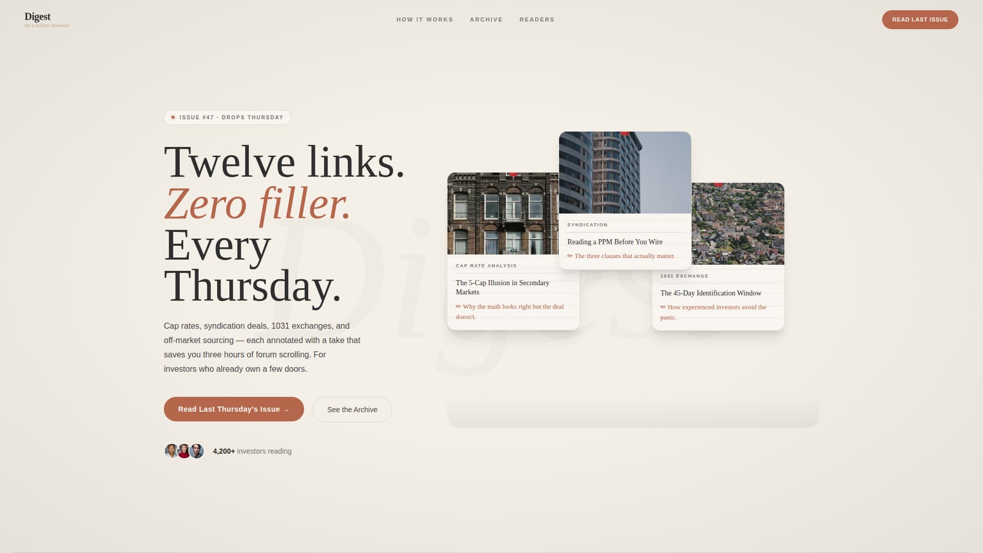 Digest - Curated Real Estate Investing Landing Page Template