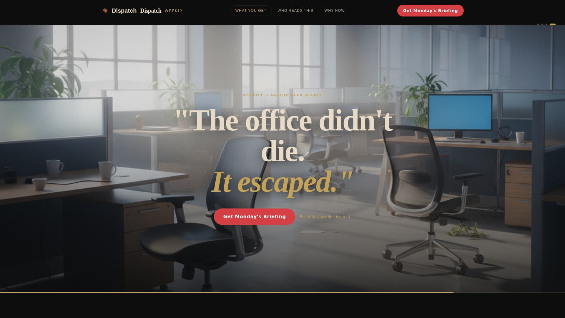 Dispatch - Cinematic Remote Work Landing Page Template