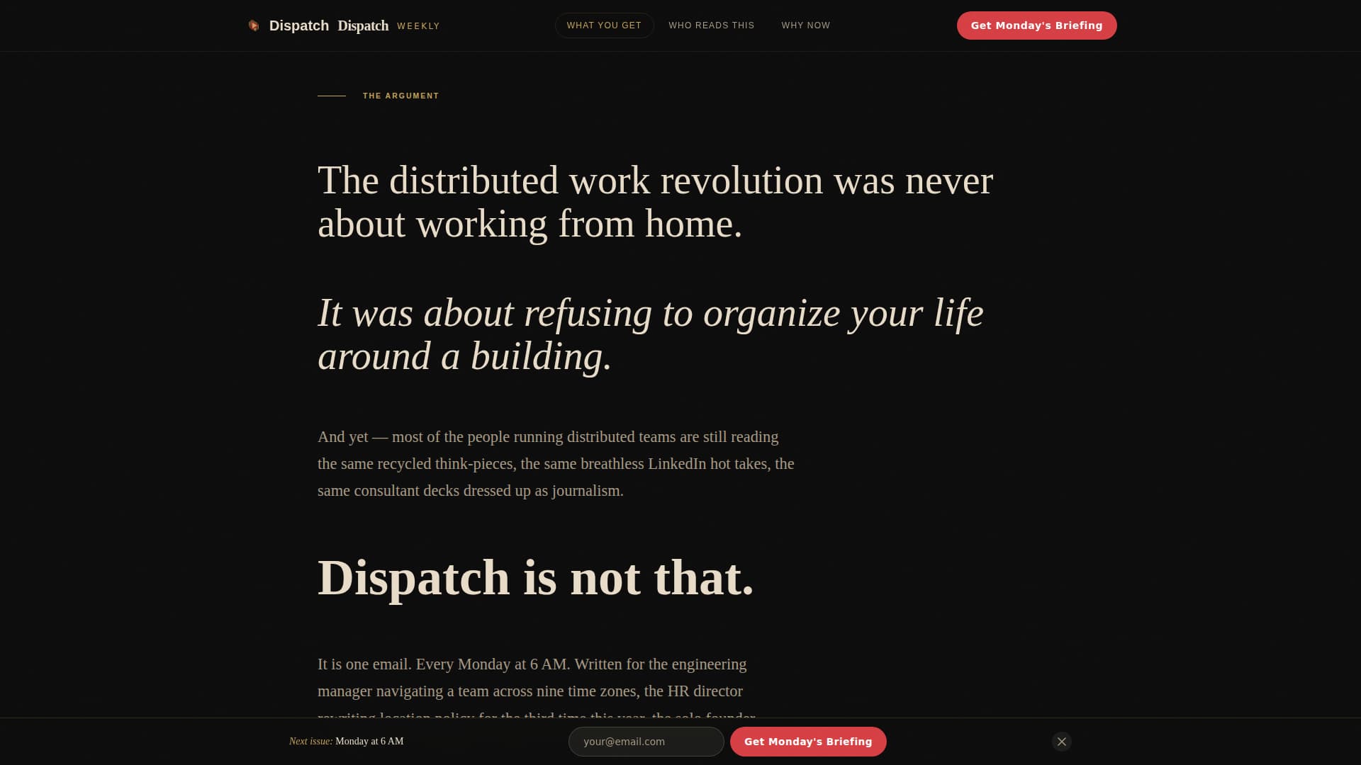 Dispatch - Cinematic Remote Work Landing Page Template