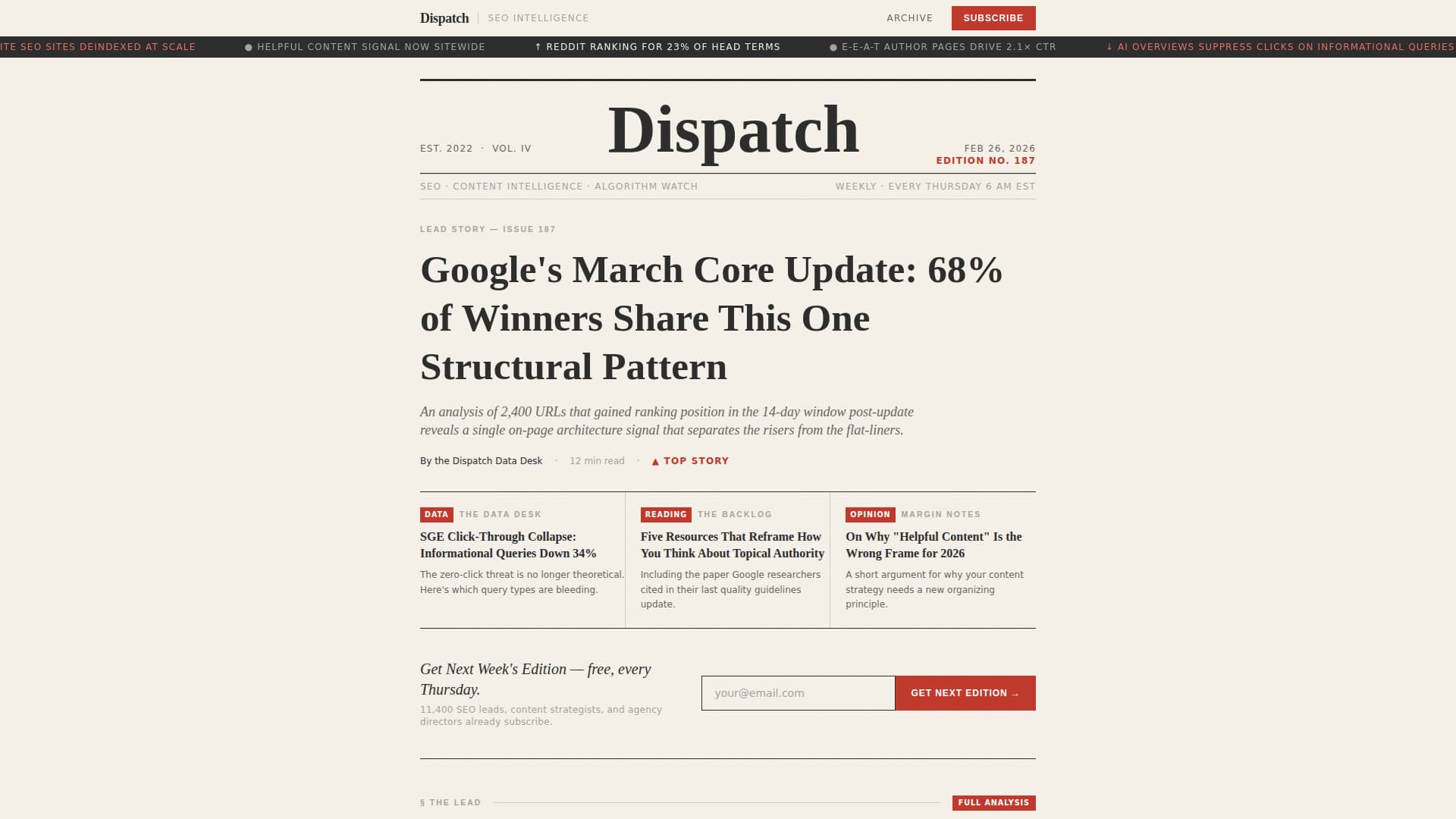 Dispatch - Insightful Content Newsletter Landing Page Template