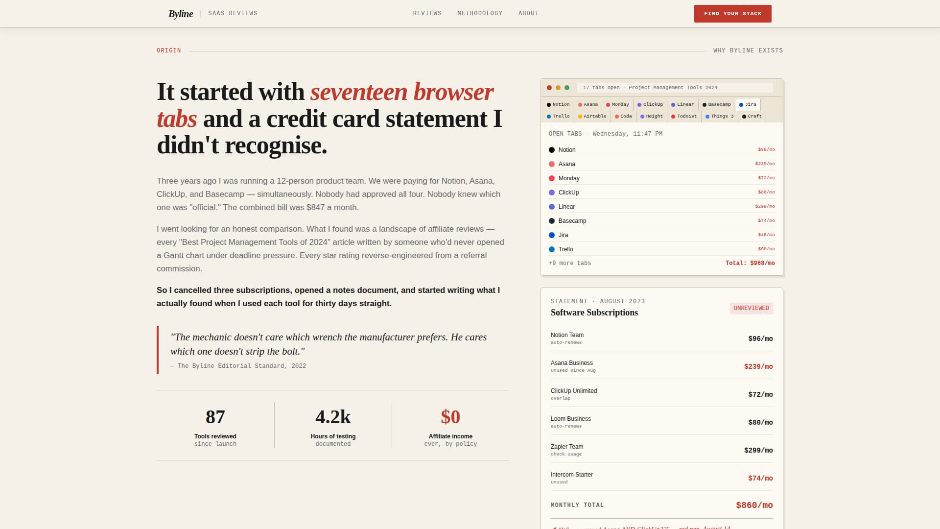 Byline - Honest SaaS Review Landing Page Template