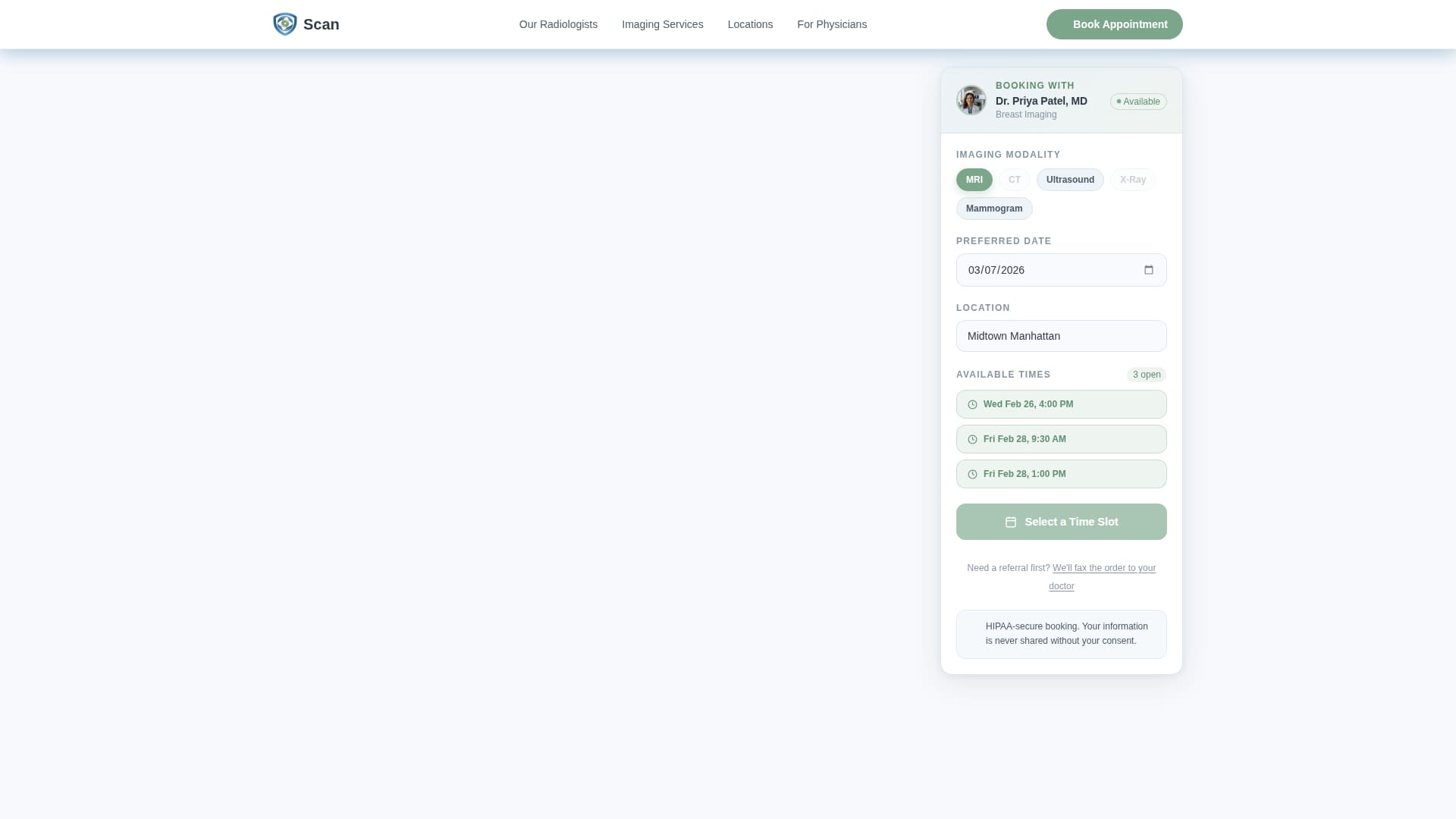 Radiologist Booking Website Template