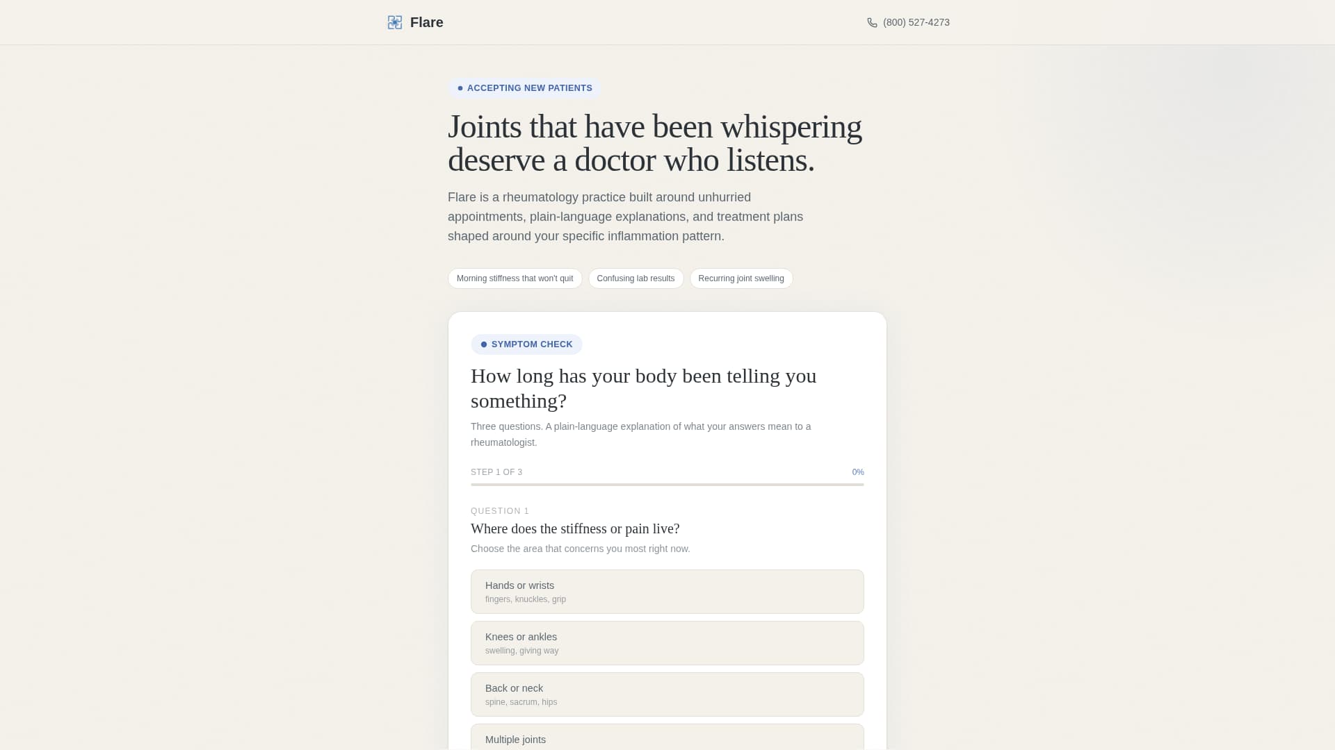 Rheumatologist Practice Website Template with Symptom Estimator