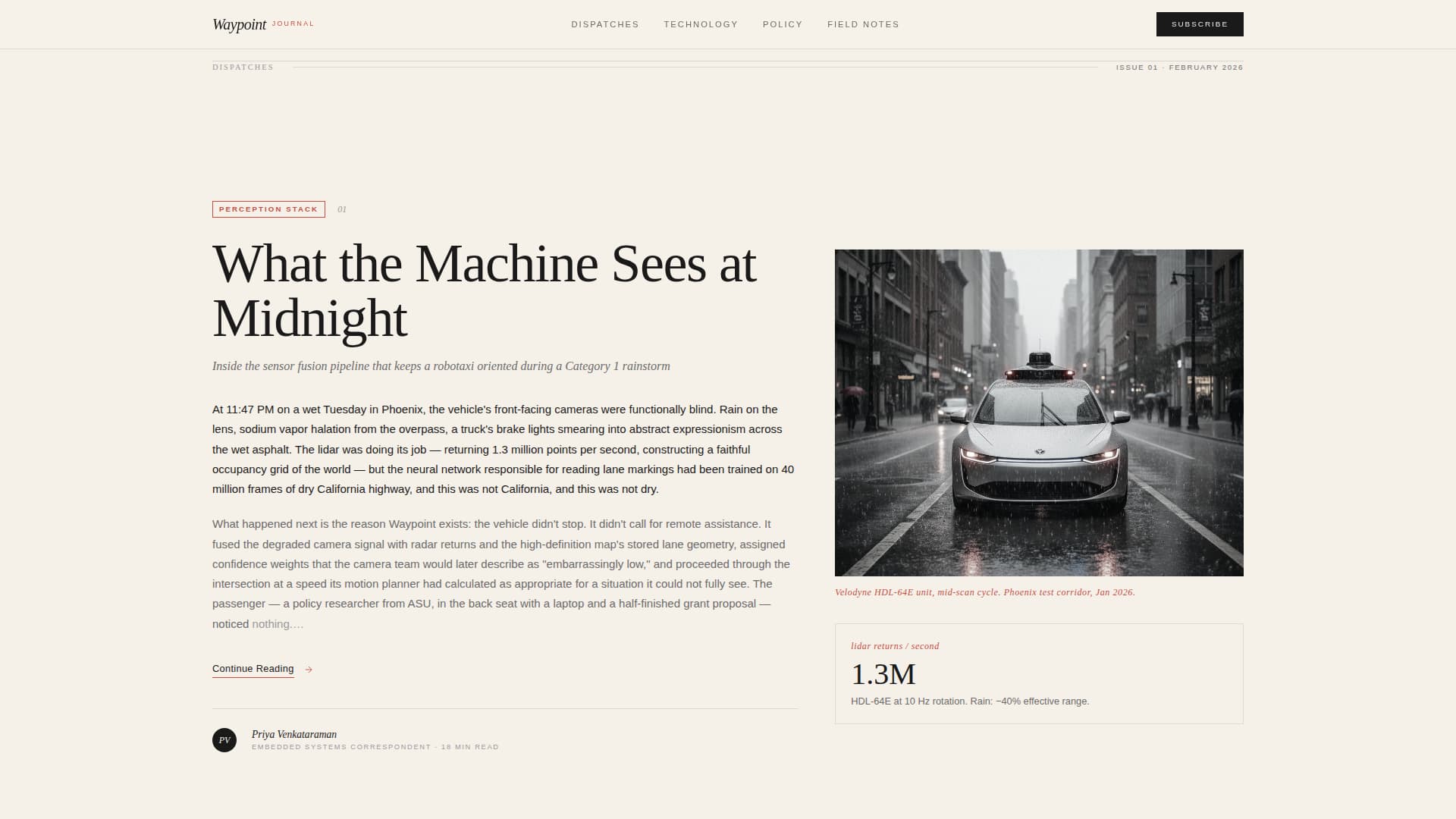 Waypoint - Editorial Autonomous Vehicle Landing Page Template