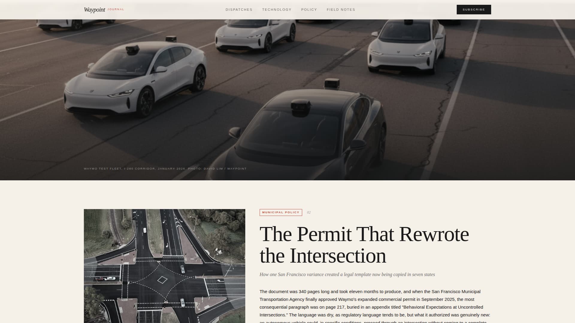 Waypoint - Editorial Autonomous Vehicle Landing Page Template