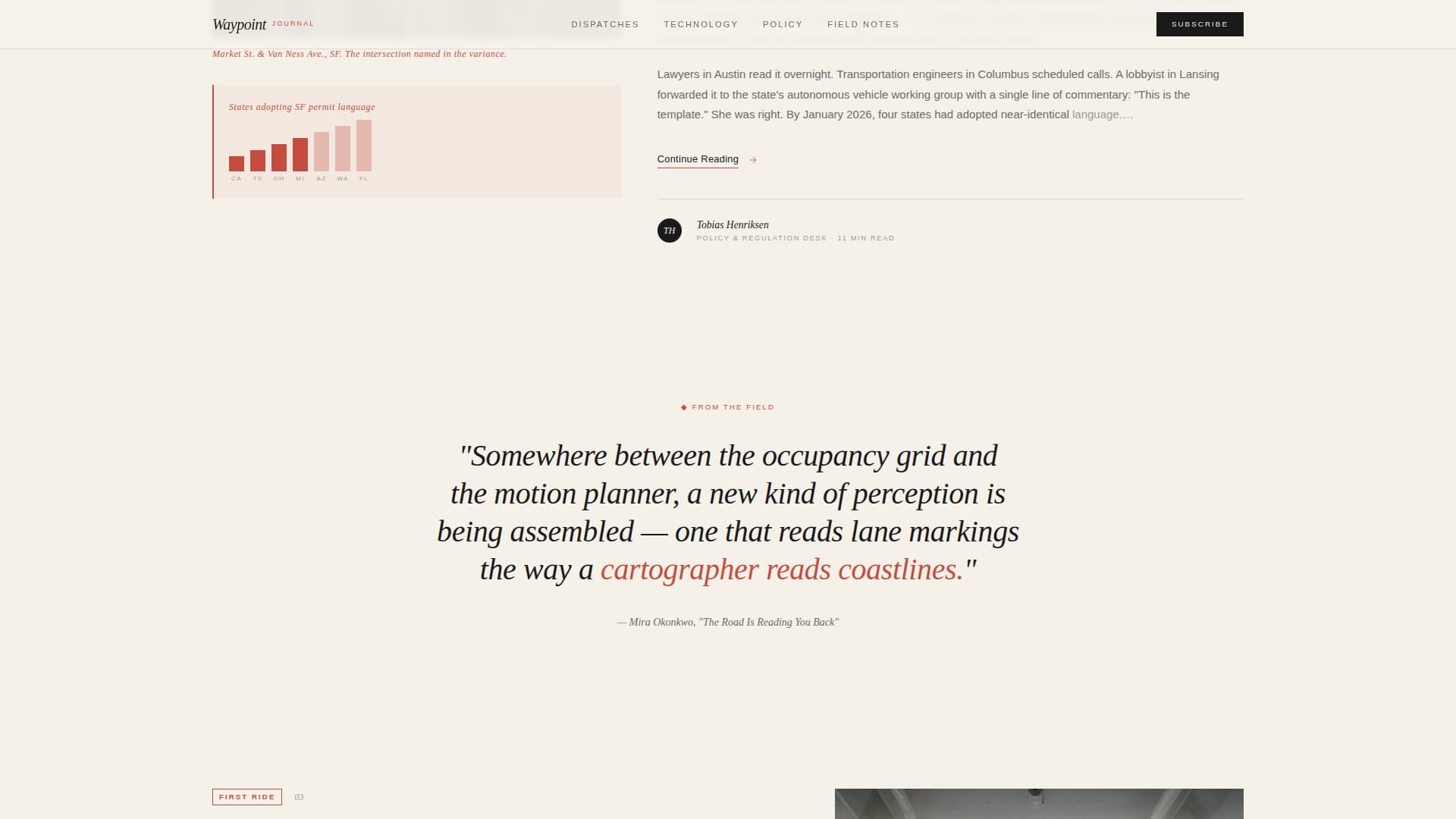 Waypoint - Editorial Autonomous Vehicle Landing Page Template